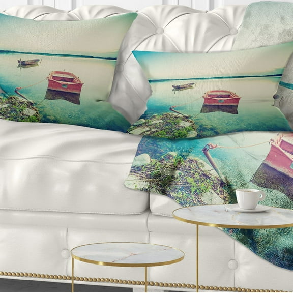 Designart Beautiful Lake Vintage View - Boat Throw Pillow - 12x20