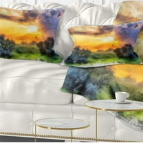 Designart Beautiful Landscape Watercolor - Landscape Printed Throw Pillow - 12x20