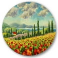 thumbnail image 1 of Designart 'Beautiful Landscape With Poppies Flowers By Riverside' Traditional Circle Metal Wall Art 36x36 - Disc of 36, 1 of 5