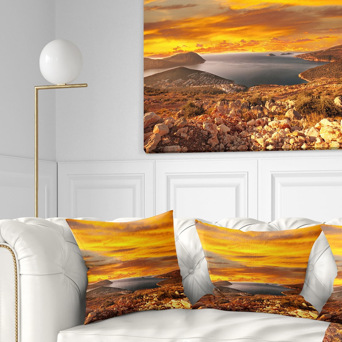 Designart Beautiful Landscape under Yellow Sky - Landscape Printed Throw Pillow - 16x16