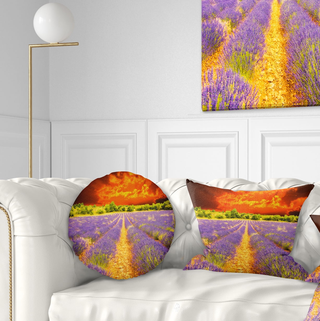 Designart Beautiful Lavender Field and Sunset - Floral Throw Pillow - 12x20