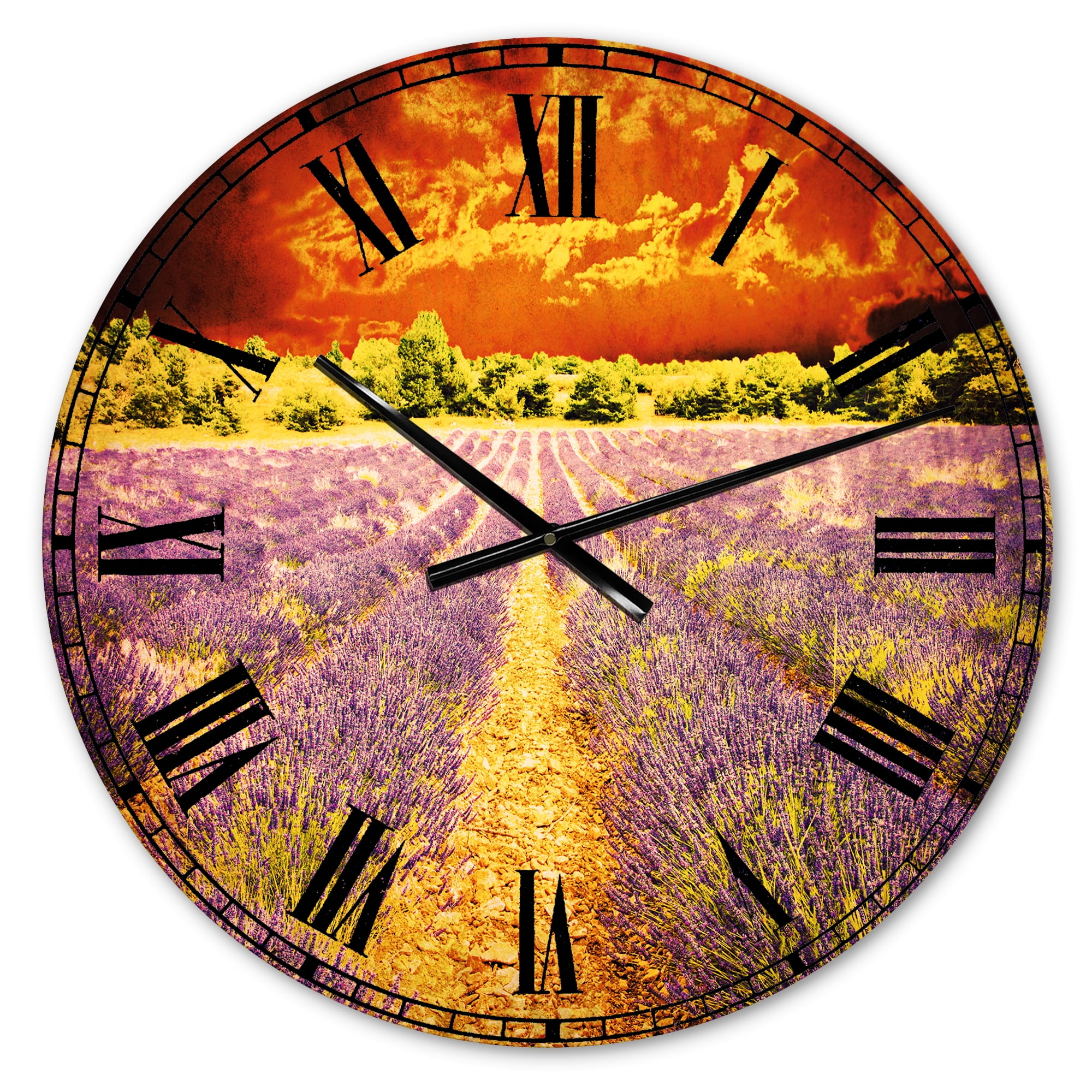 Designart 'Beautiful Lavender Field and Sunset' Traditional wall clock