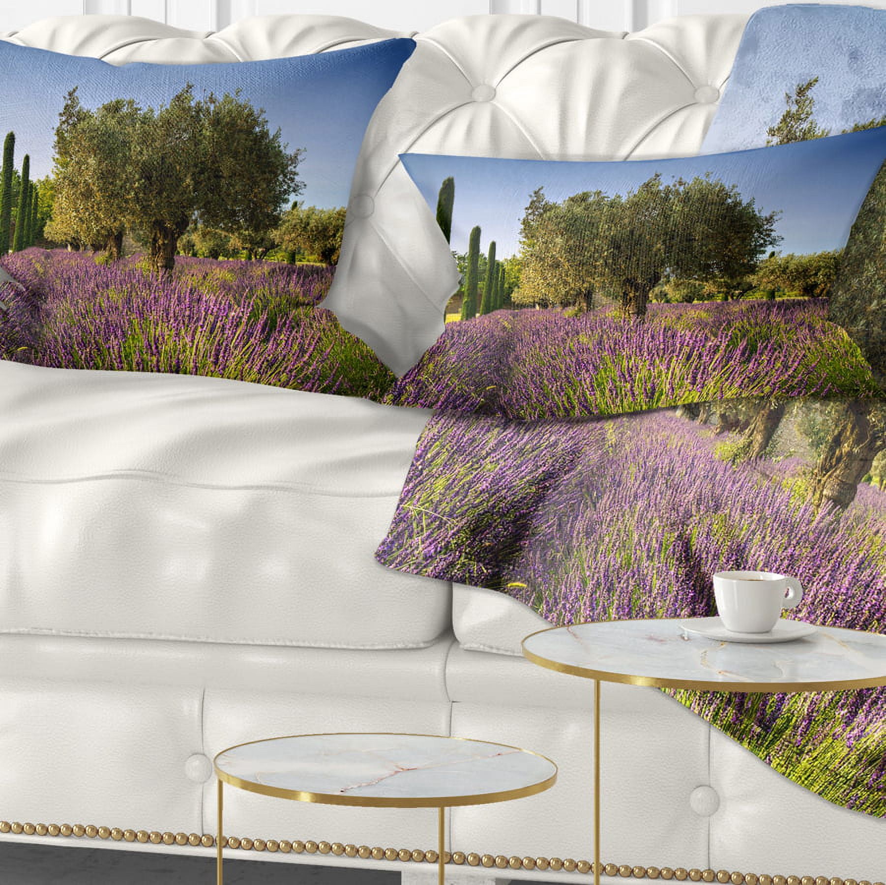 Designart Beautiful Lavender and Olive Trees - Flower Throw Pillow - 12x20