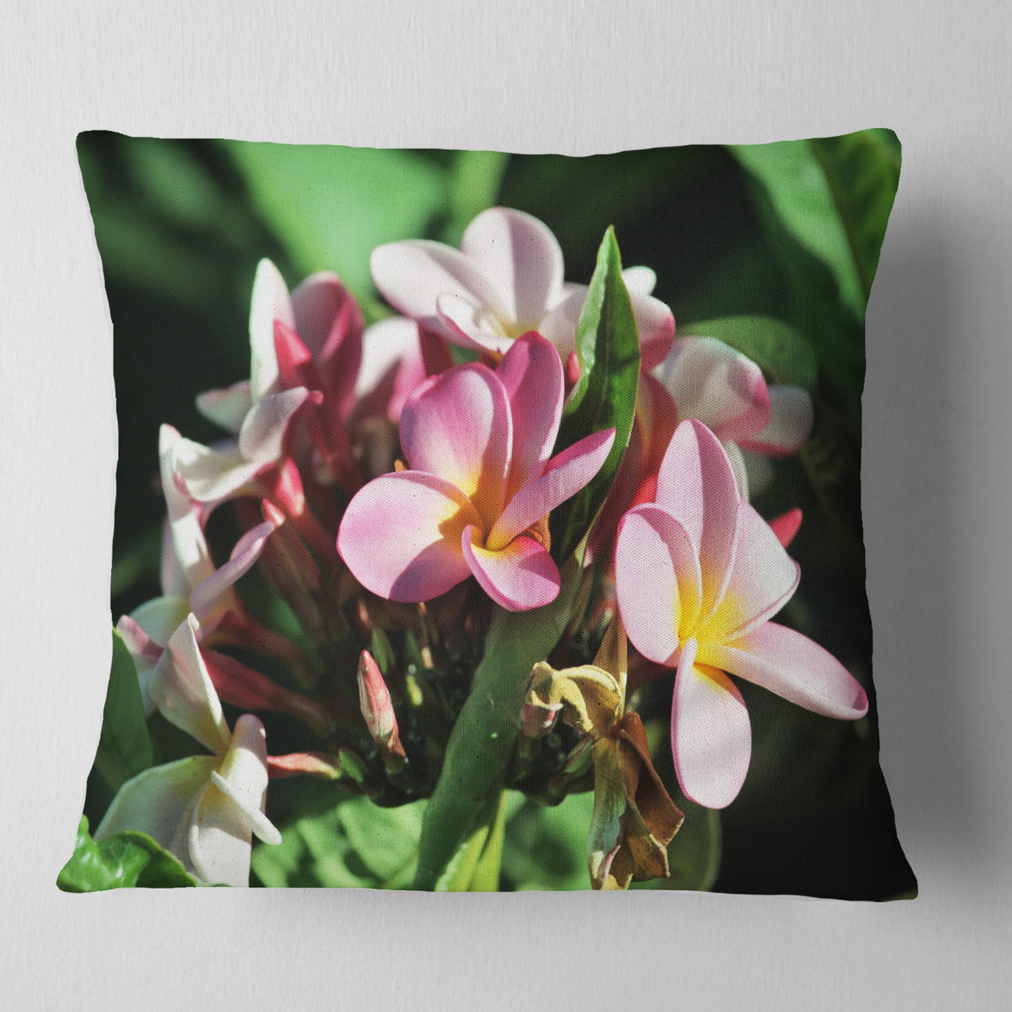 Designart Beautiful Little Pink White Flowers - Floral Throw Pillow - 18x18