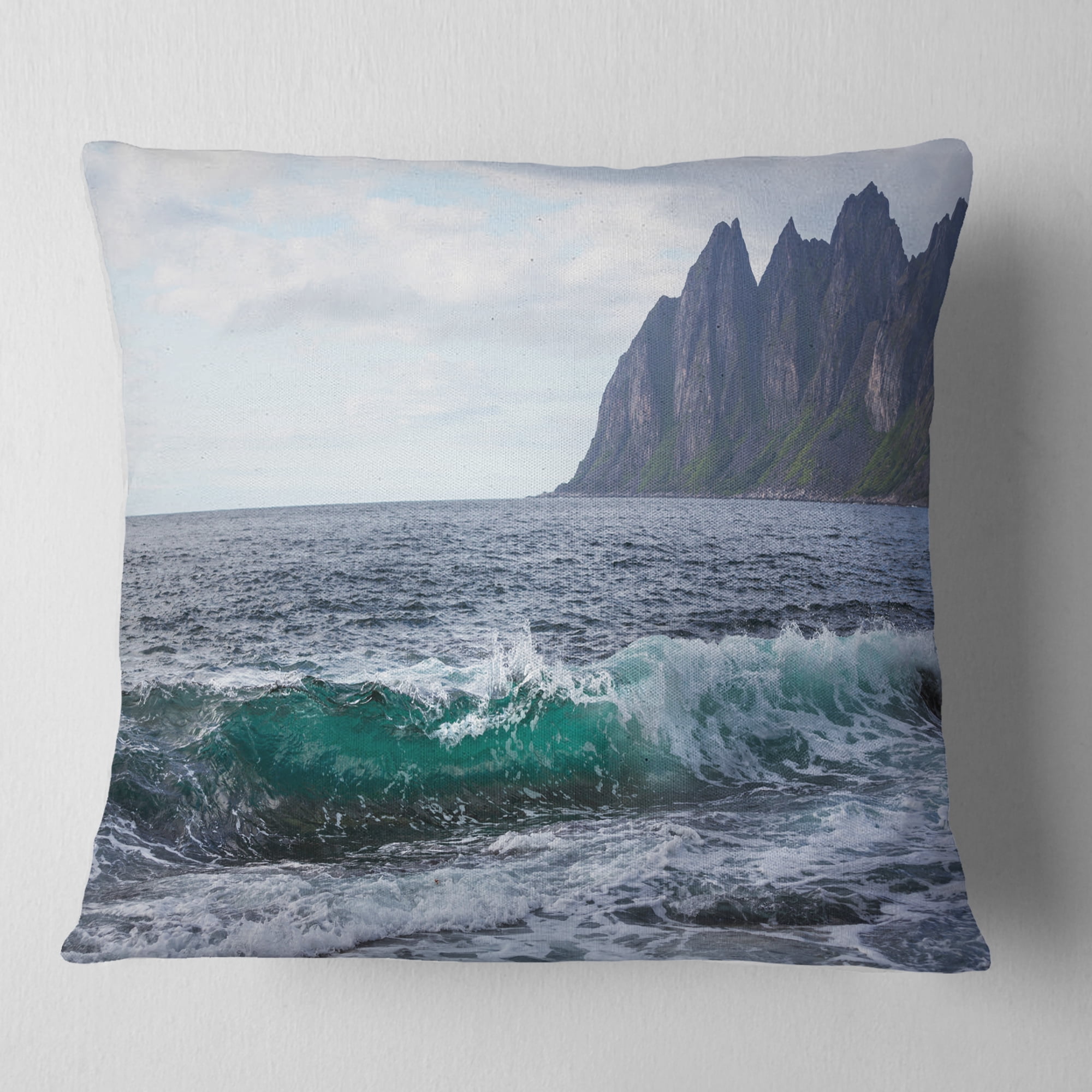 Designart Beautiful Lofoten Island Norway - Seashore Throw Pillow - 18x18