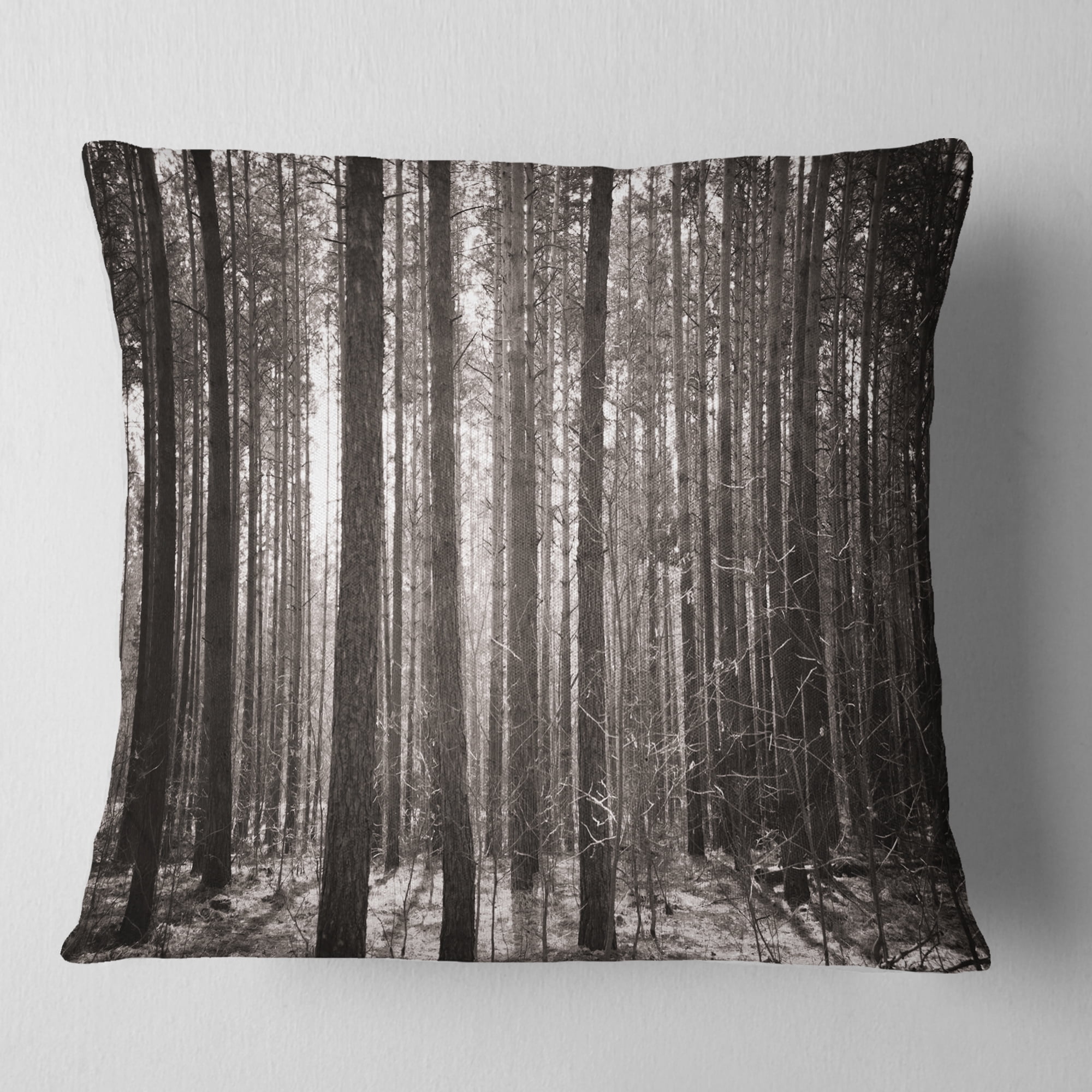 Designart Beautiful Misty Forest in the Autumn - Forest Throw Pillow - 16x16