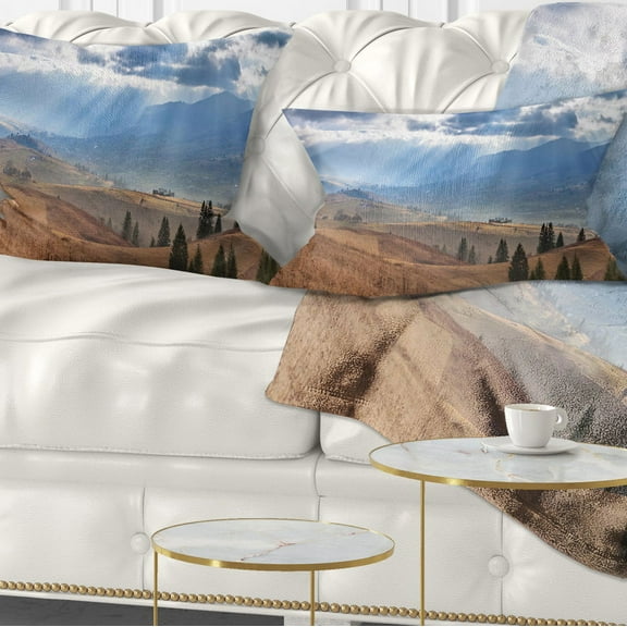 Designart Beautiful Mountain Village View - Landscape Printed Throw Pillow - 12x20