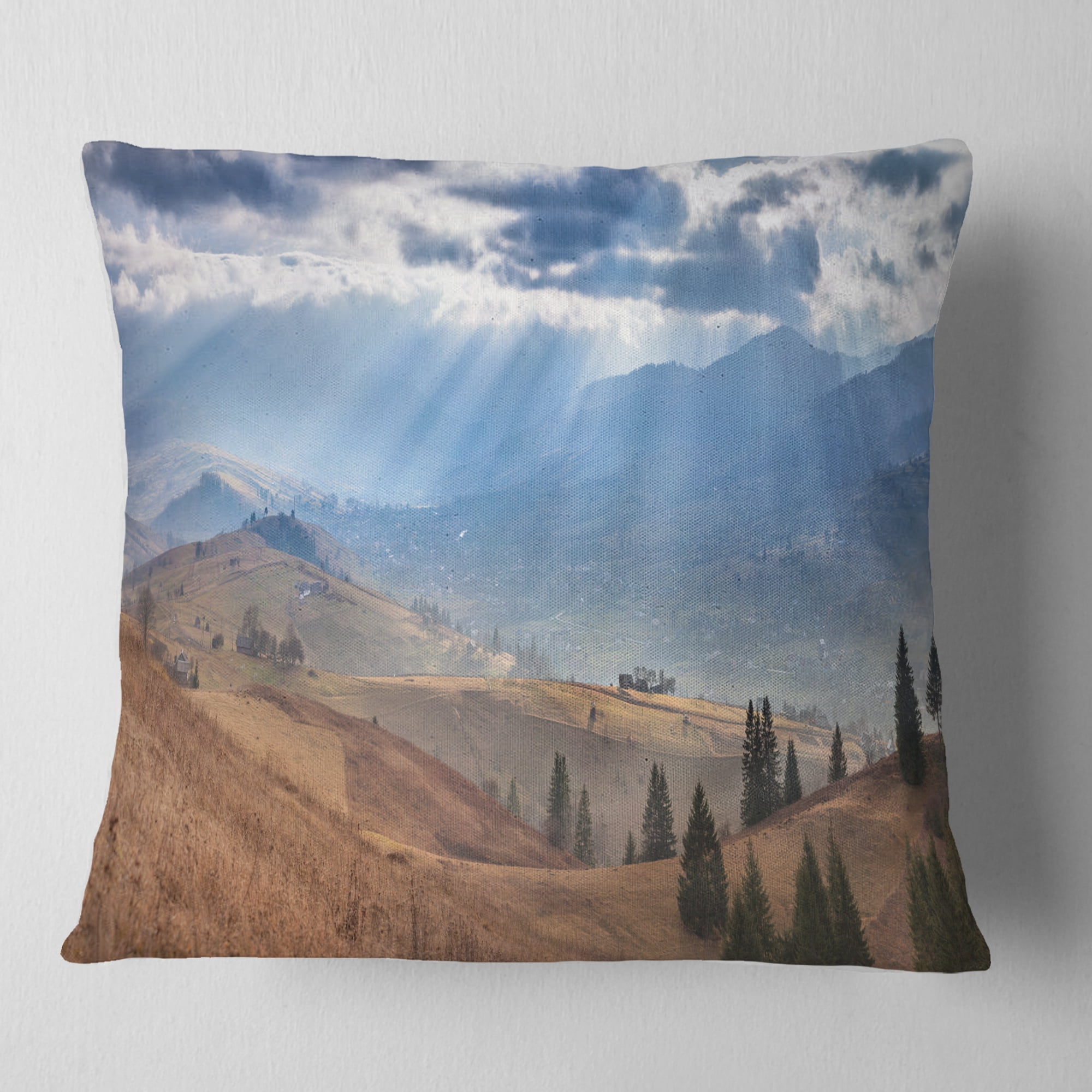 Designart Beautiful Mountain Village View - Landscape Printed Throw Pillow - 16x16