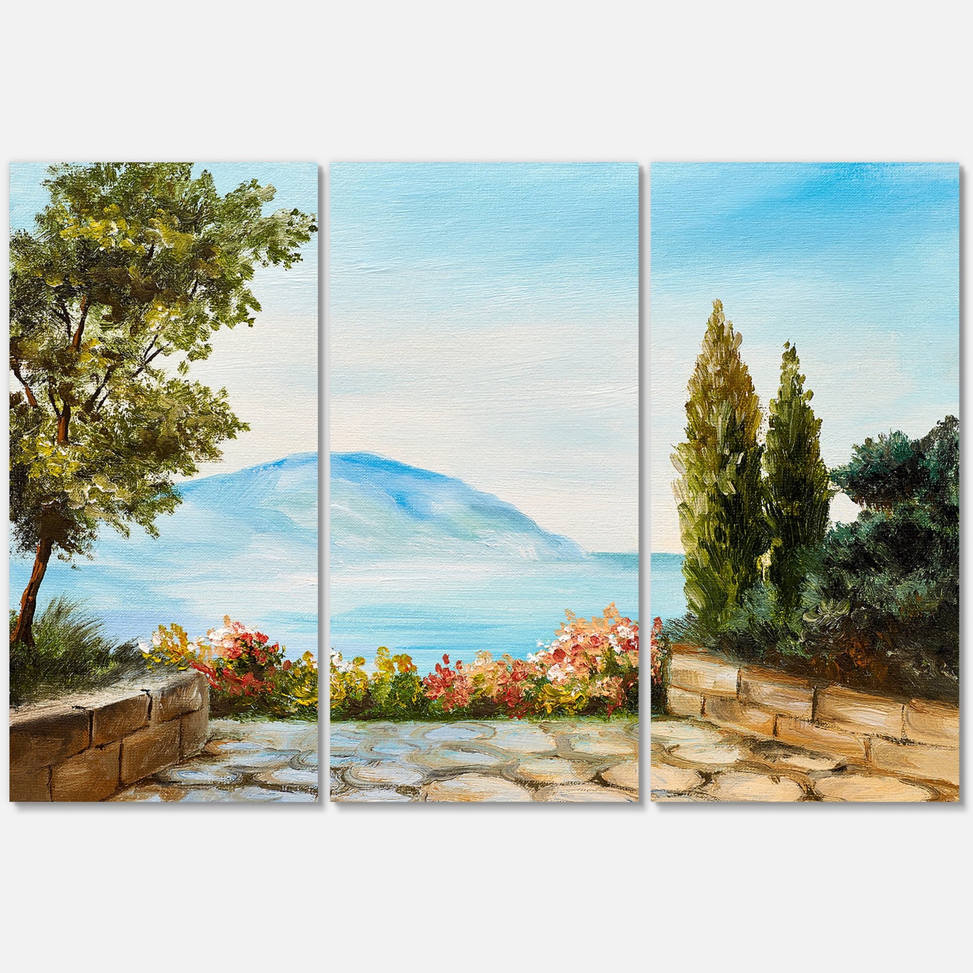 Designart ' Beautiful Mountains View By The Sea Side ' Nautical & Coastal Canvas Wall Art Print