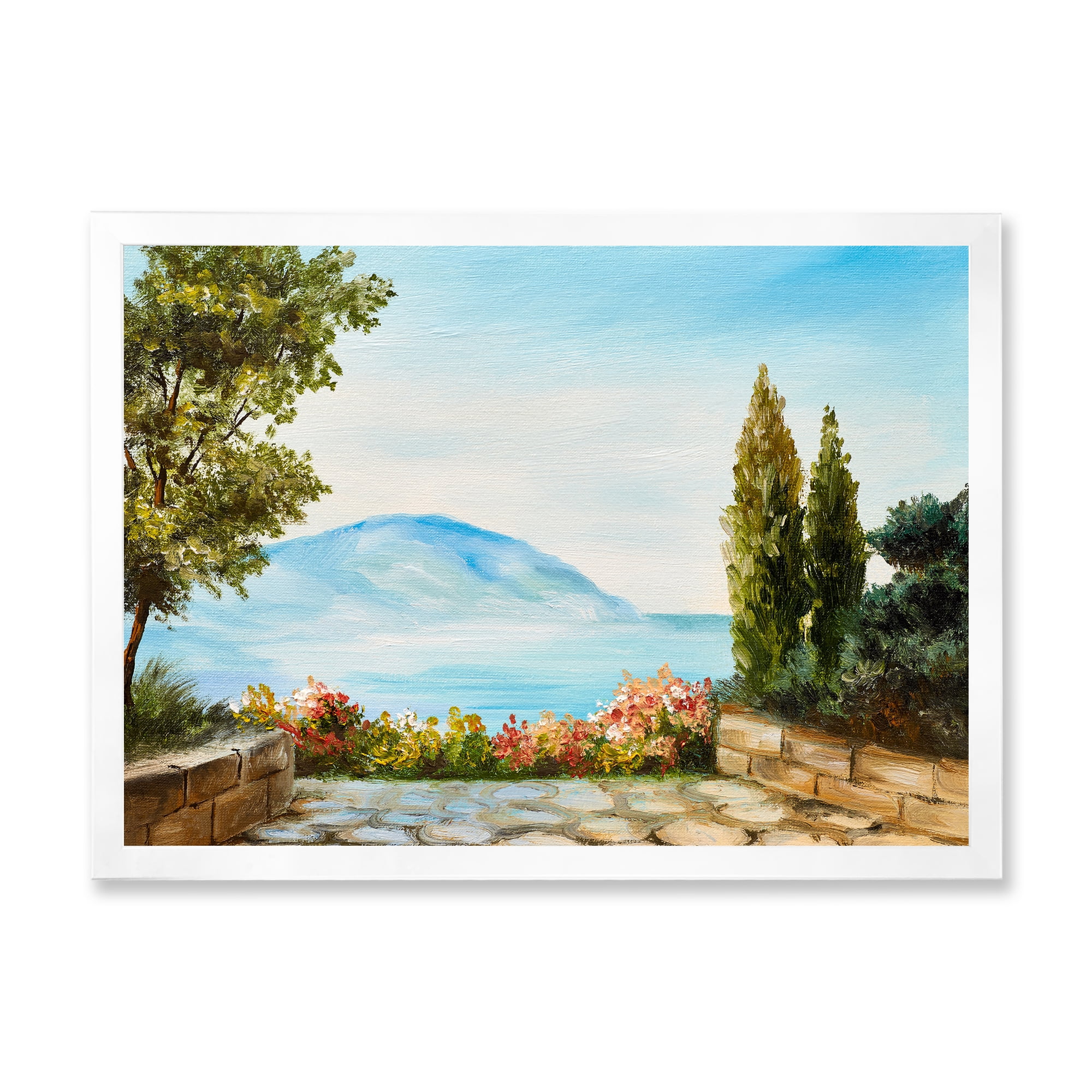 Designart 'Beautiful Mountains View By The Sea Side' Nautical & Coastal Framed Art Print