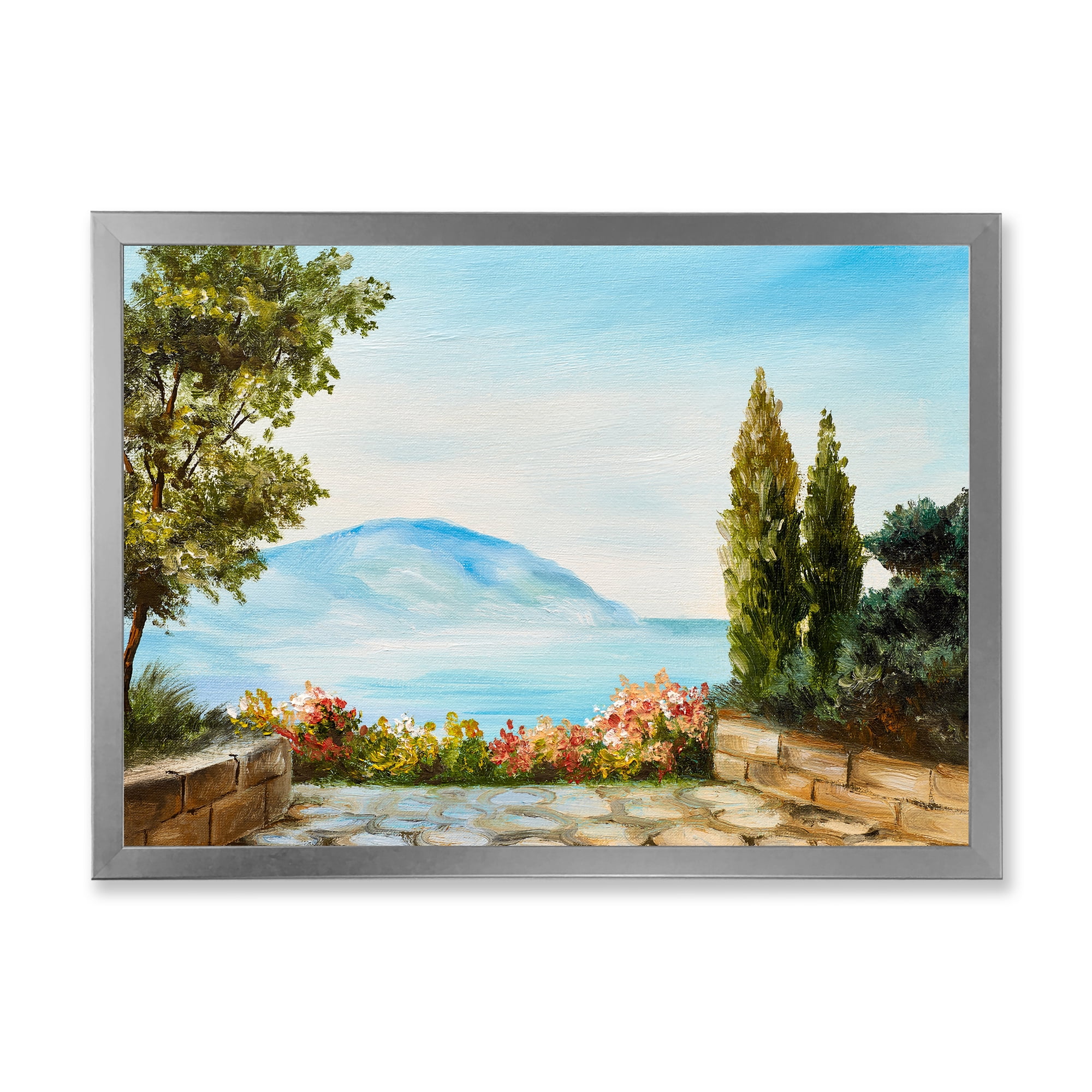Designart 'Beautiful Mountains View By The Sea Side' Nautical & Coastal Framed Art Print