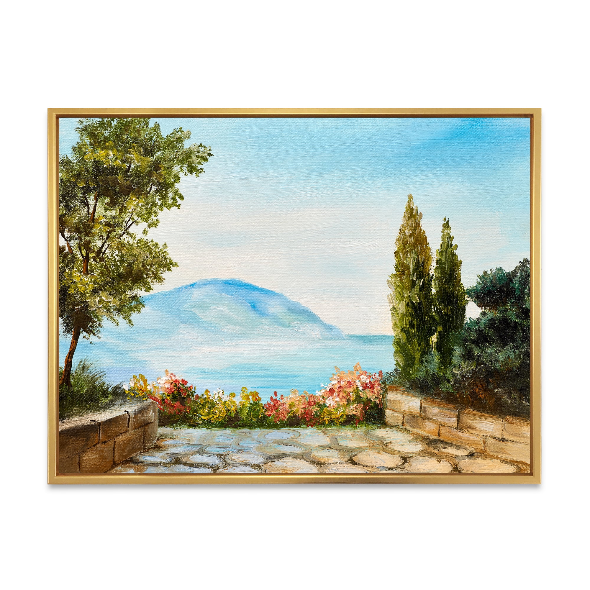 Designart 'Beautiful Mountains View By The Sea Side' Nautical & Coastal Framed Canvas Wall Art Print