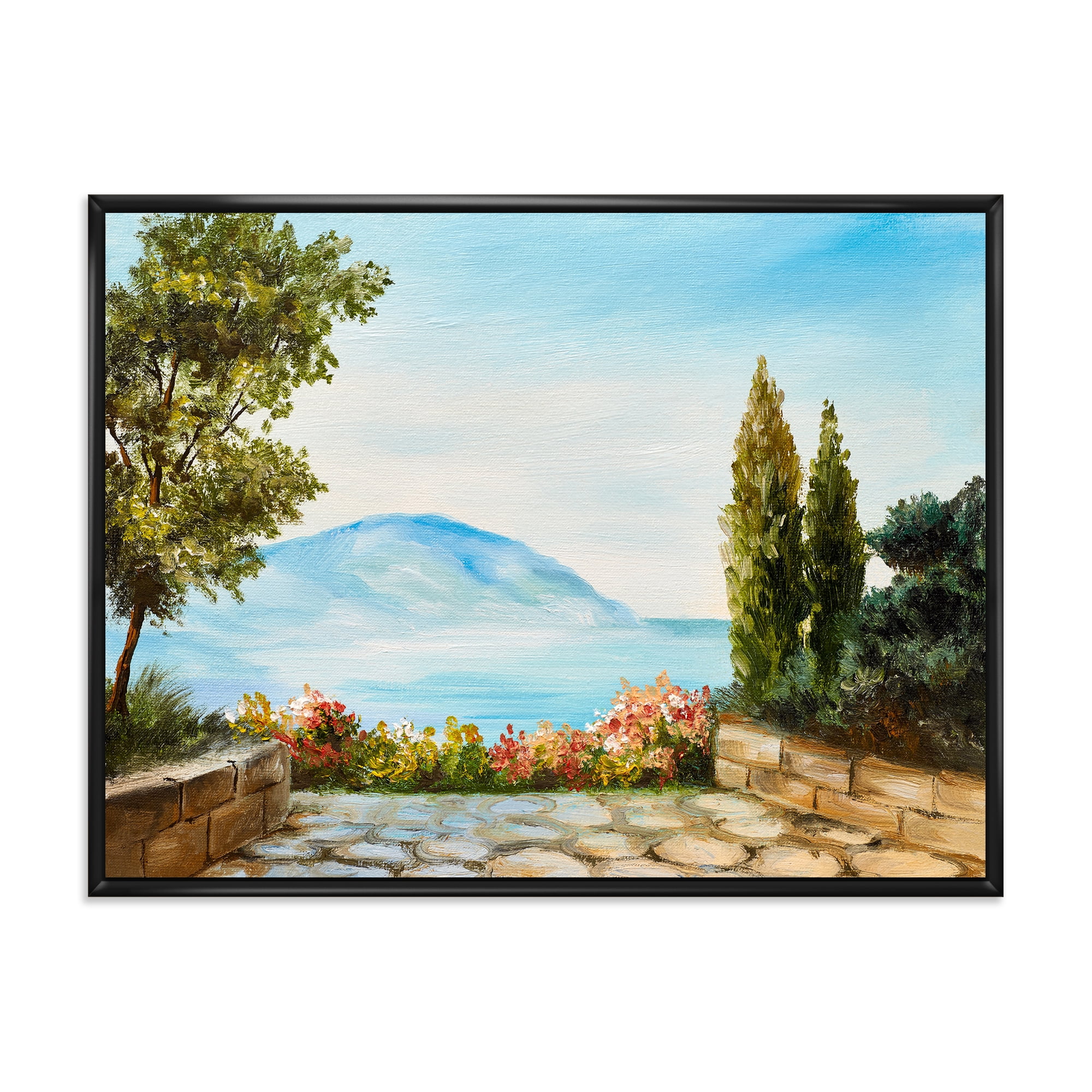 Designart 'Beautiful Mountains View By The Sea Side' Nautical & Coastal Framed Canvas Wall Art Print