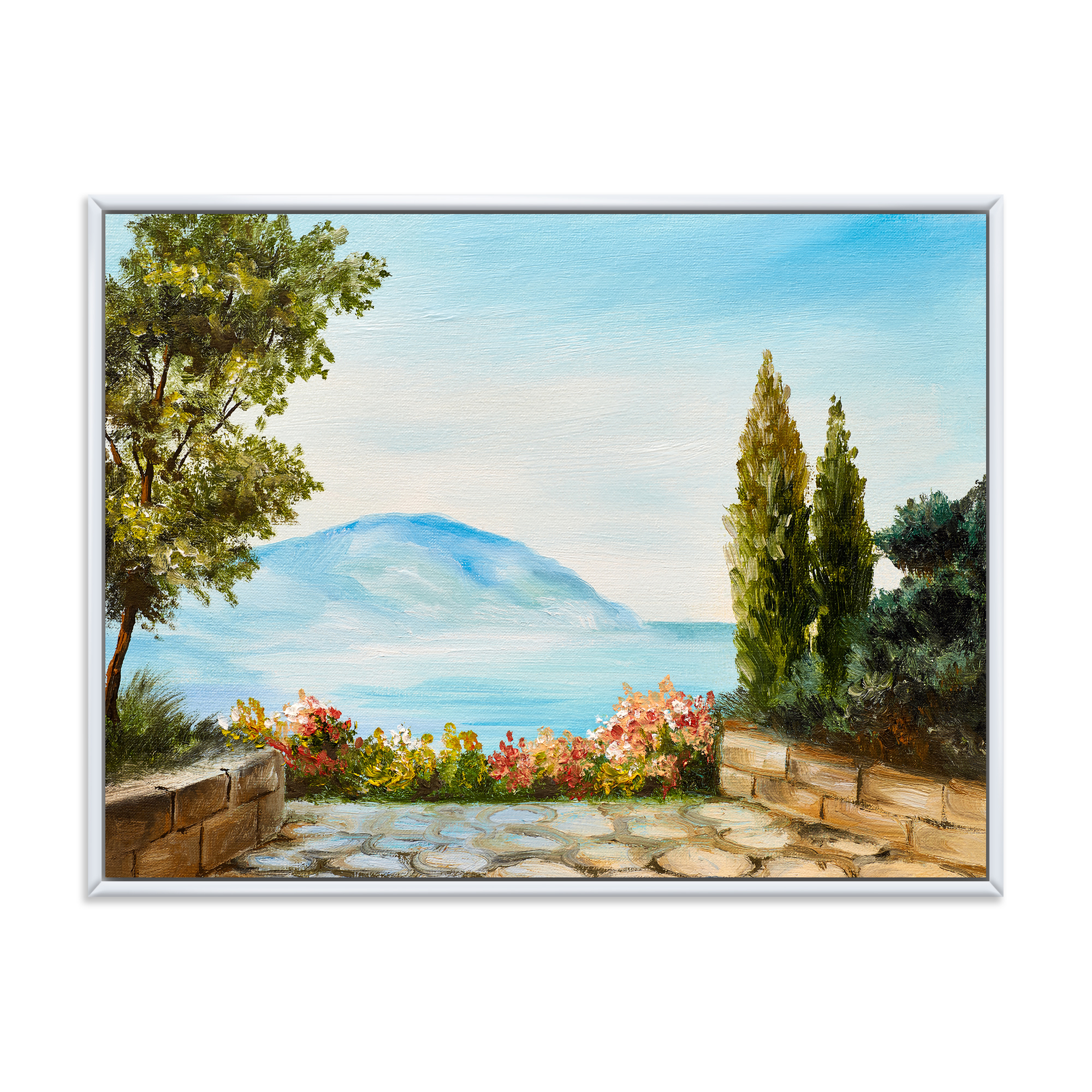 Designart 'Beautiful Mountains View By The Sea Side' Nautical & Coastal Framed Canvas Wall Art Print