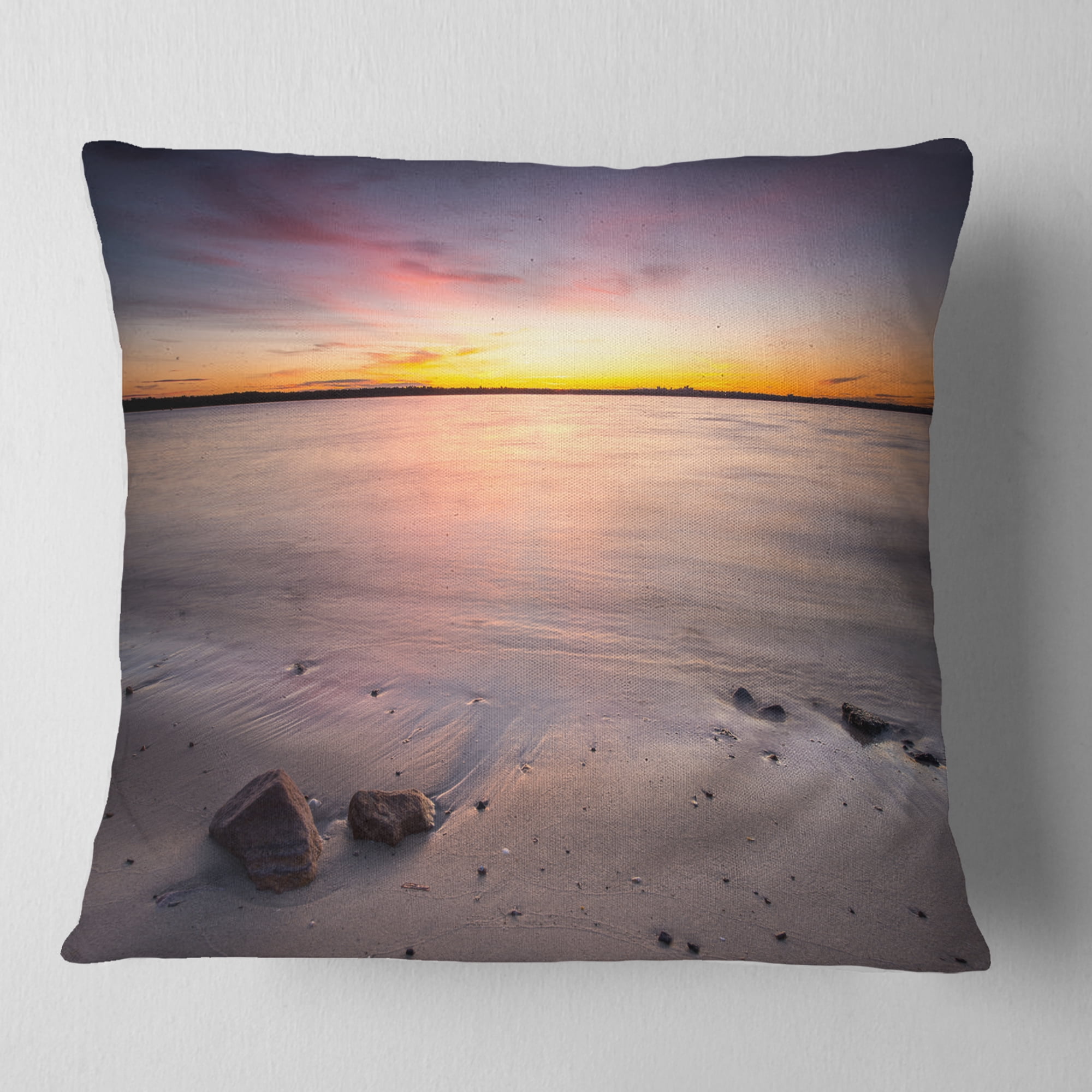 Designart Beautiful Natural Sea during Sunrise - Seashore Throw Pillow - 16x16