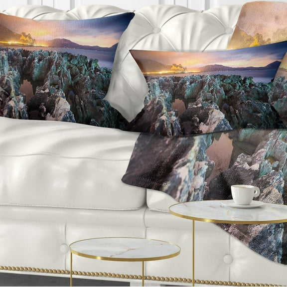 Designart Beautiful Night View of Coast - Landscape Printed Throw Pillow - 12x20