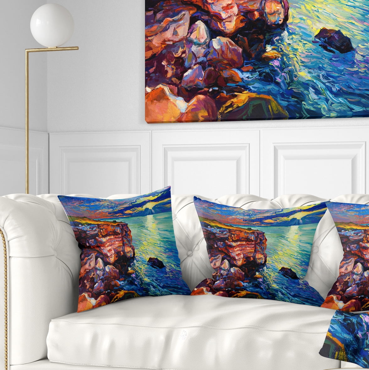 Designart Beautiful Ocean and Cliffs - Seascape Throw Pillow - 16x16