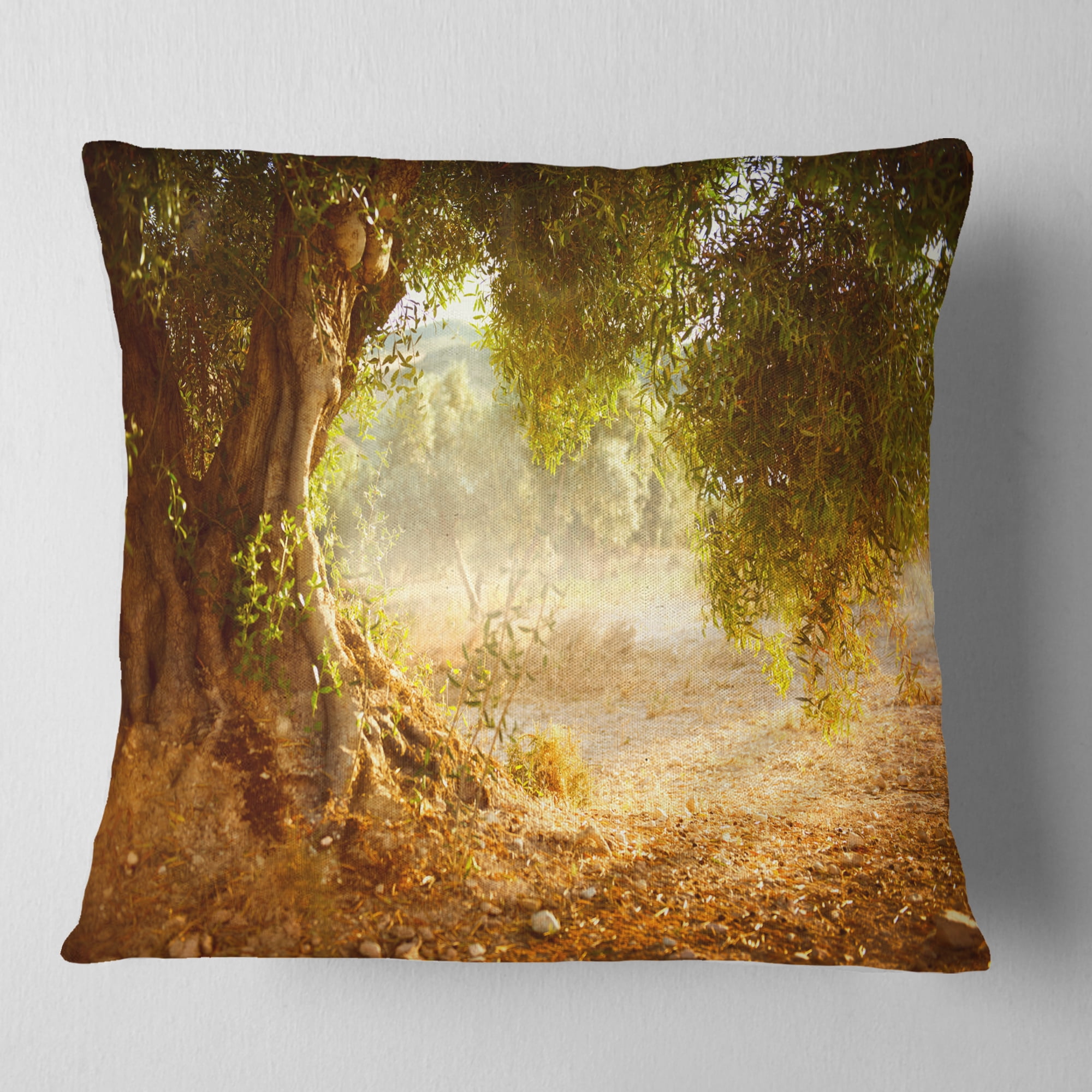 Designart Beautiful Old Olive Tree - Landscape Printed Throw Pillow - 18x18