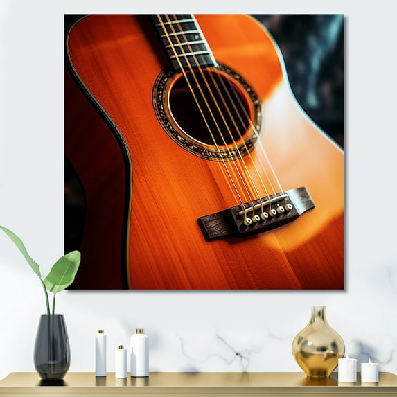 Designart "Beautiful Orange Guitar Captured III" Music Canvas Art Print