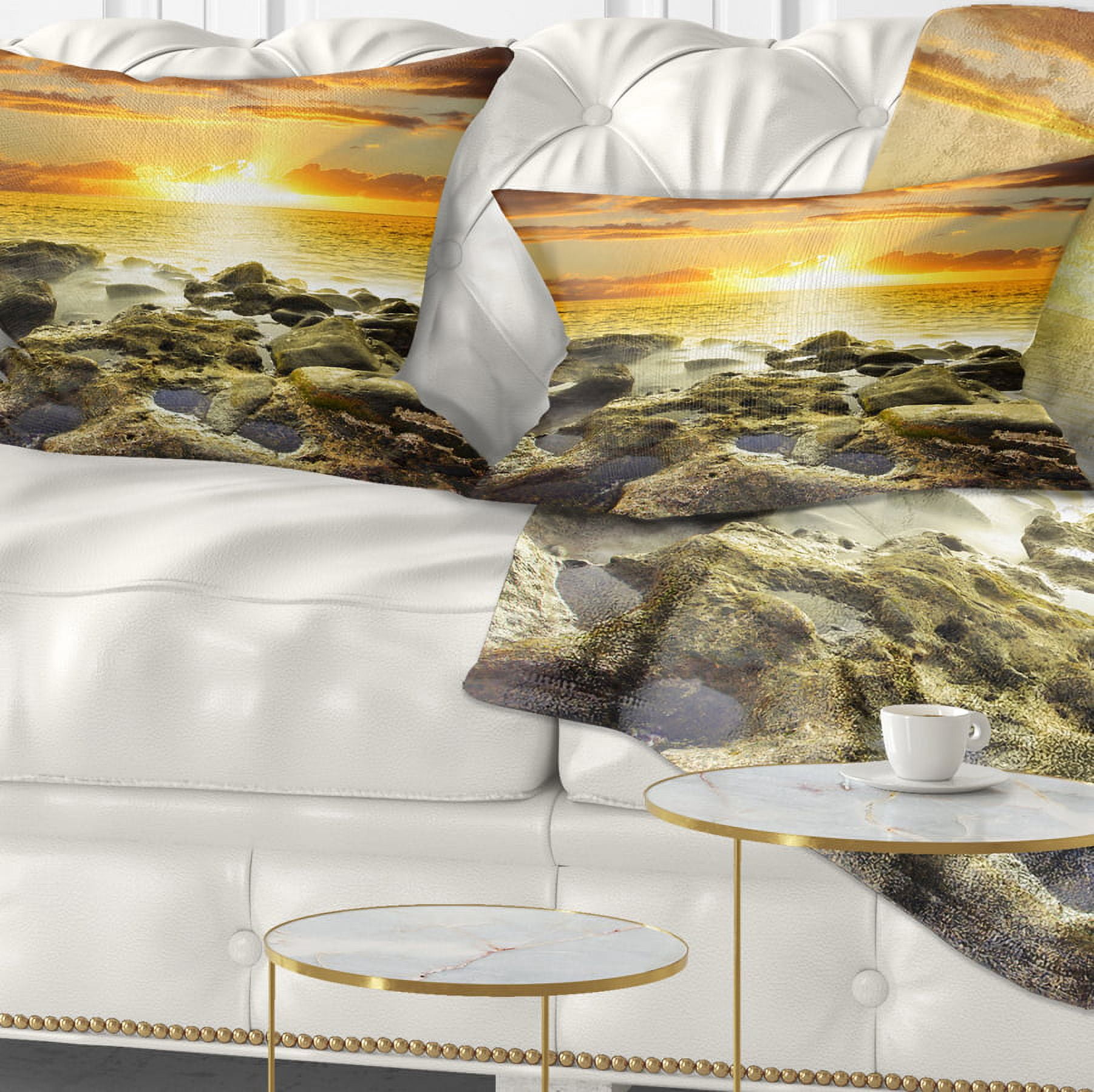 Designart Beautiful Orange Sundown Beach - Seashore Throw Pillow - 12x20