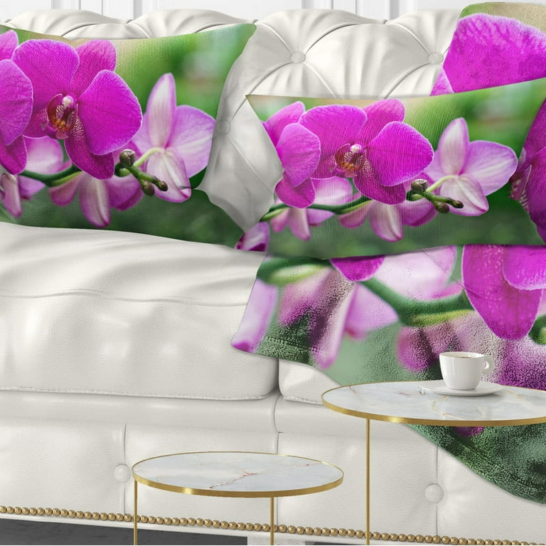 Designart Beautiful Orchid Flowers on Green Floral Throw Pillow 12x20