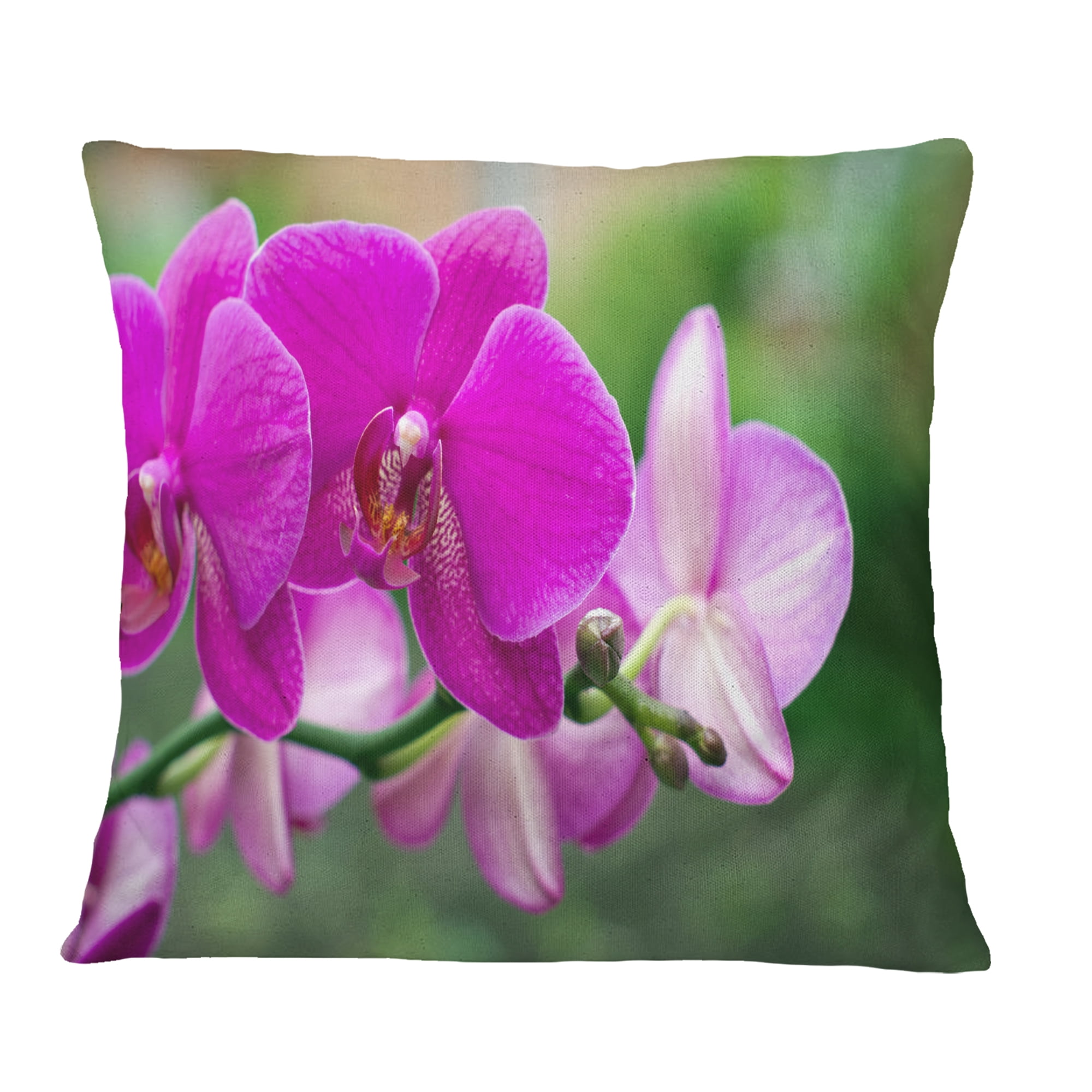 Designart Beautiful Orchid Flowers on Green - Floral Throw Pillow - 18x18