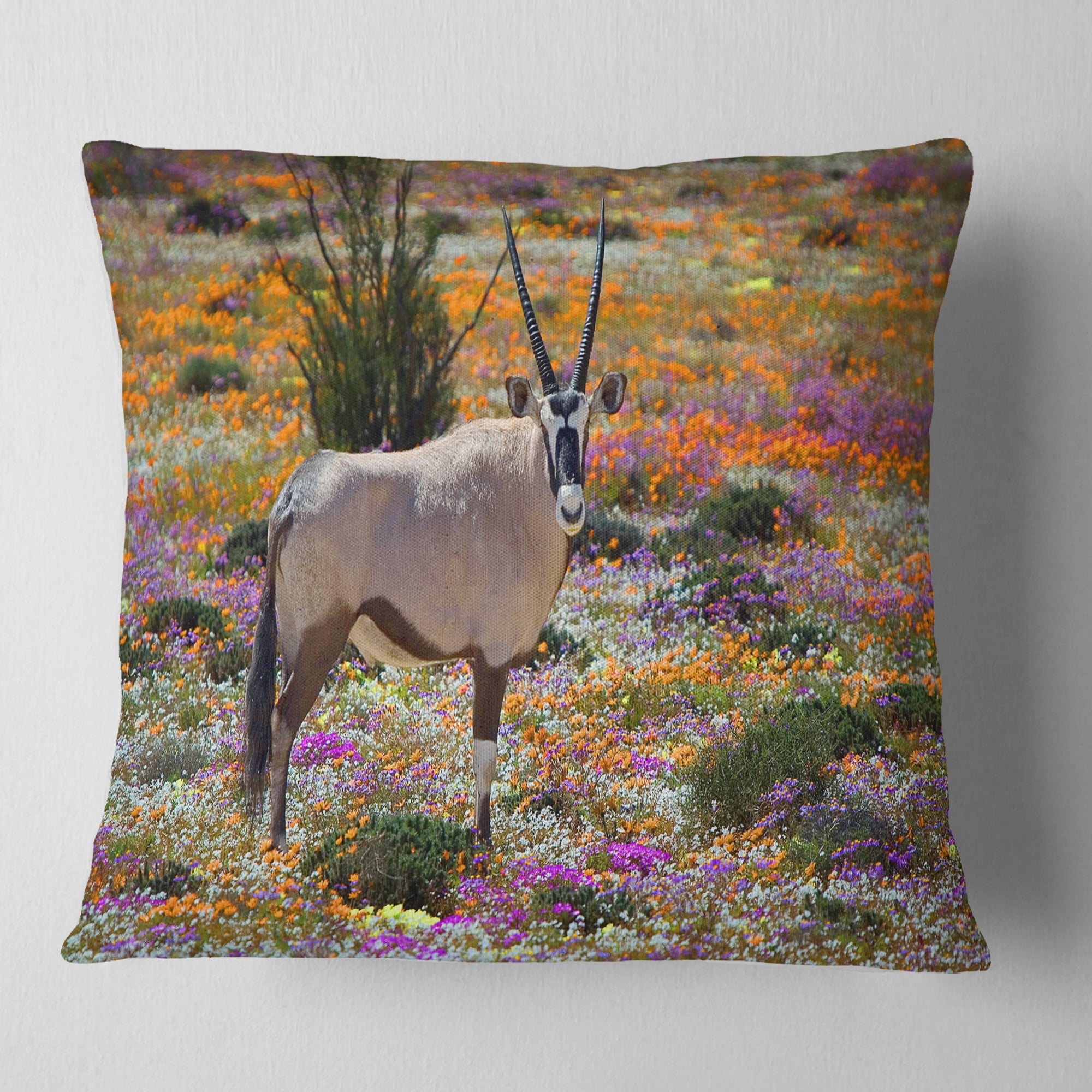 Designart Beautiful Oryx in Flower Field - African Wall Throw Pillow - 18x18