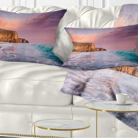 Designart Beautiful Paradise Sunset - Seascape Throw Pillow - 12x20
