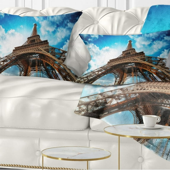 Designart Beautiful Paris Paris Eiffel Towerunder Blue Sky - Cityscape Throw Pillow - 12x20
