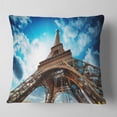 thumbnail image 1 of Designart Beautiful Paris Paris Eiffel Towerunder Blue Sky - Cityscape Throw Pillow - 16x16, 1 of 4