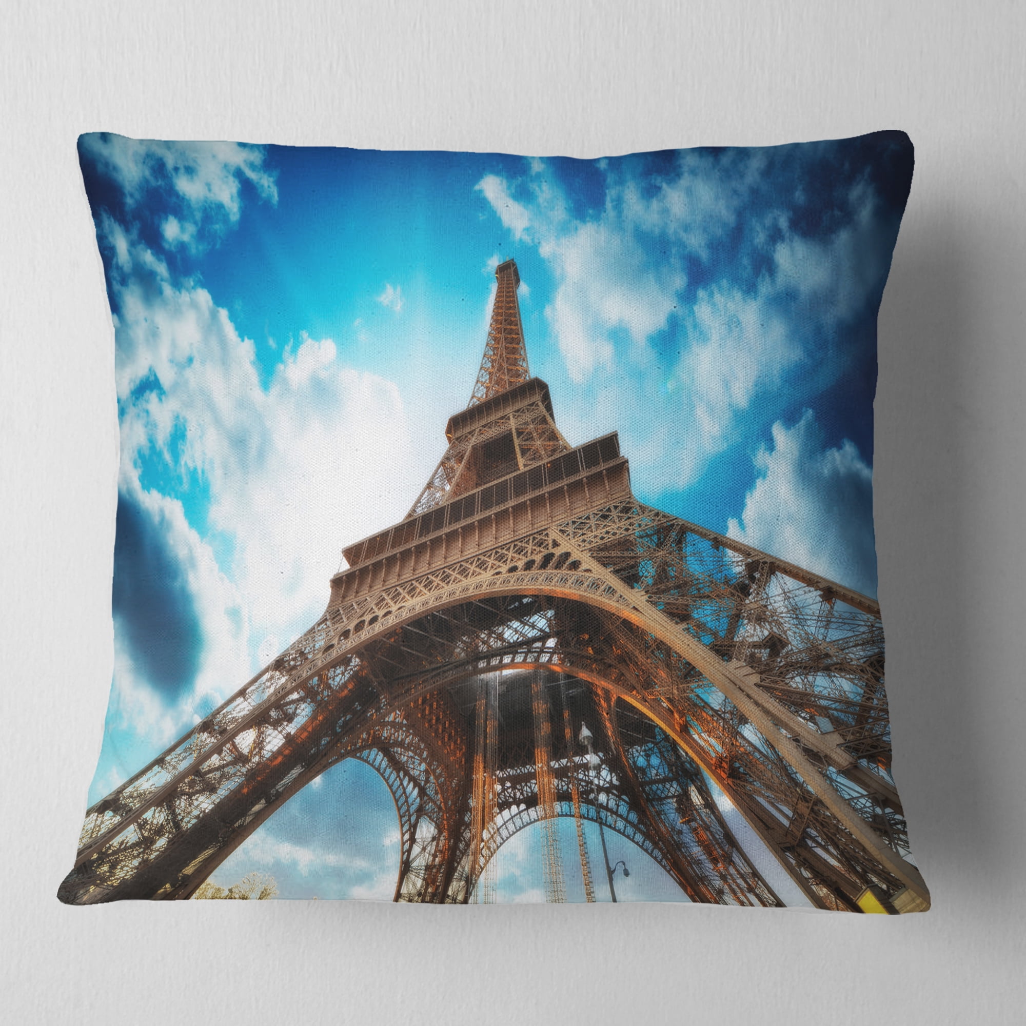 Designart Beautiful Paris Paris Eiffel Towerunder Blue Sky - Cityscape Throw Pillow - 18x18
