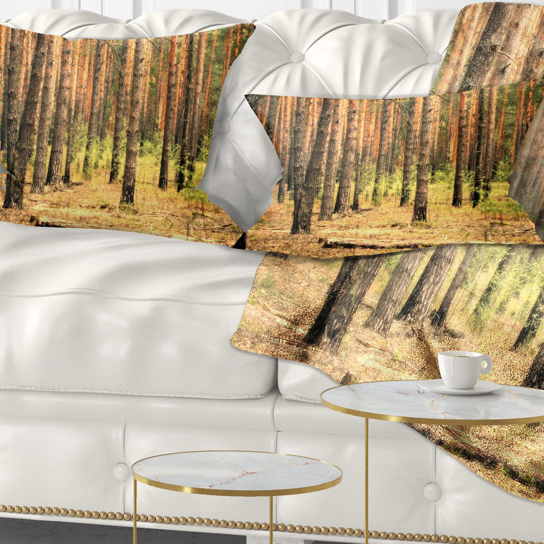 Designart Beautiful Pine Forest at Sunset - Modern Forest Throw Pillow - 12x20