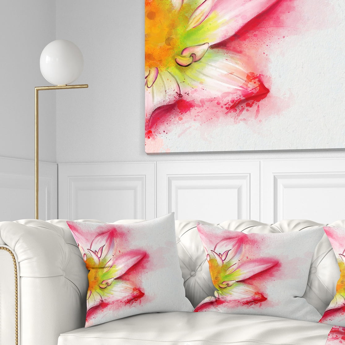 Designart Beautiful Pink Flower Painting - Floral Throw Pillow - 18x18