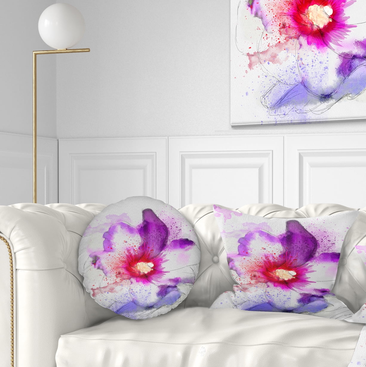 Designart Beautiful Pink Flower Watercolor - Floral Throw Pillow - 12x20