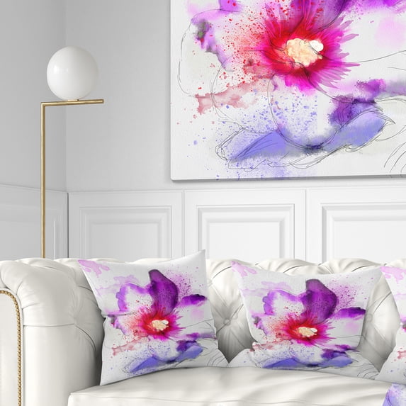 Designart Beautiful Pink Flower Watercolor - Floral Throw Pillow - 16x16