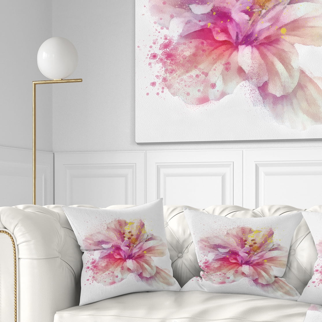 Designart Beautiful Pink Flower Watercolor - Floral Throw Pillow - 16x16