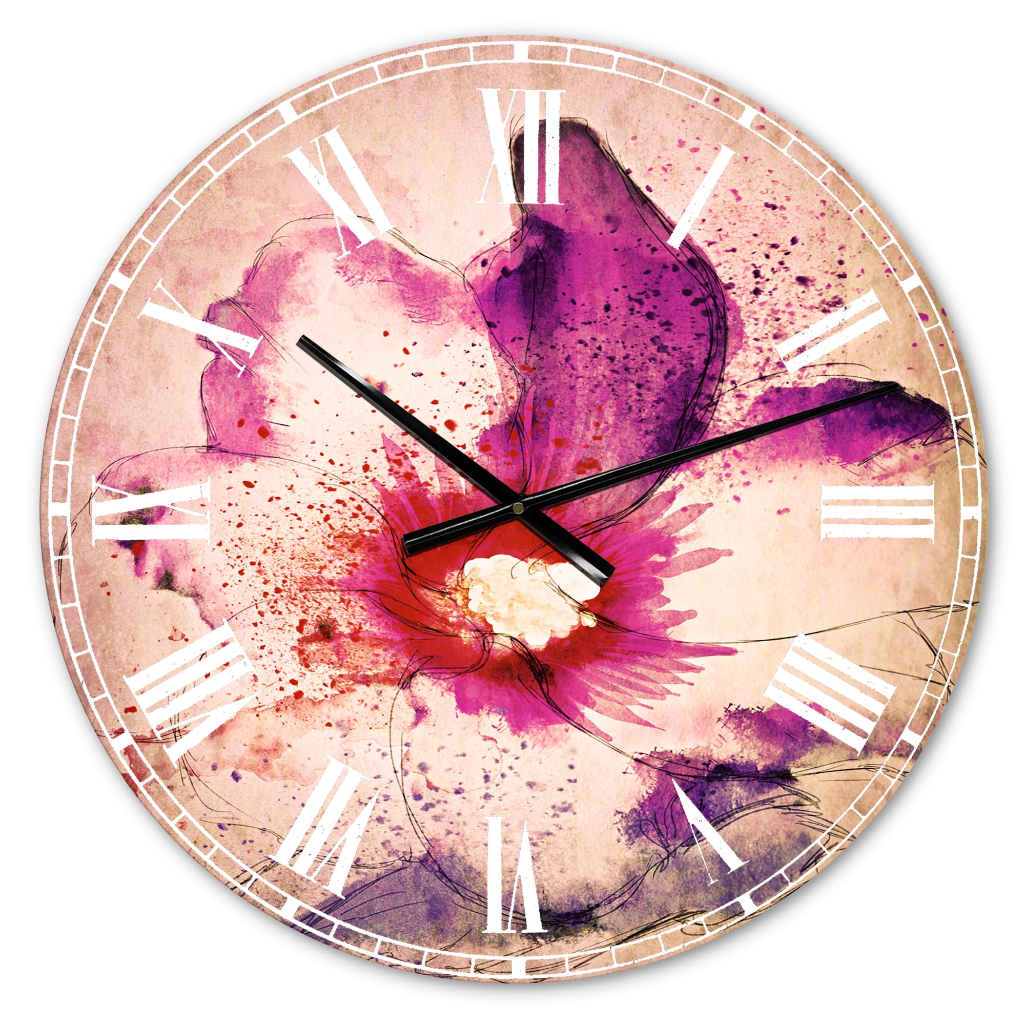Designart 'Beautiful Pink Flower Watercolor' Traditional wall clock