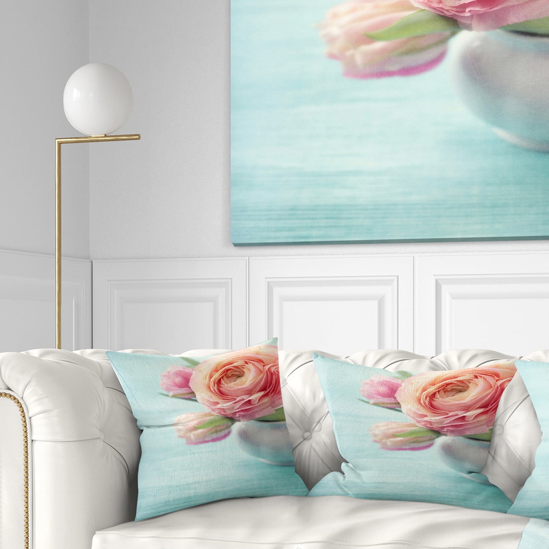 Designart Beautiful Pink Flowers in Vase - Floral Throw Pillow - 18x18