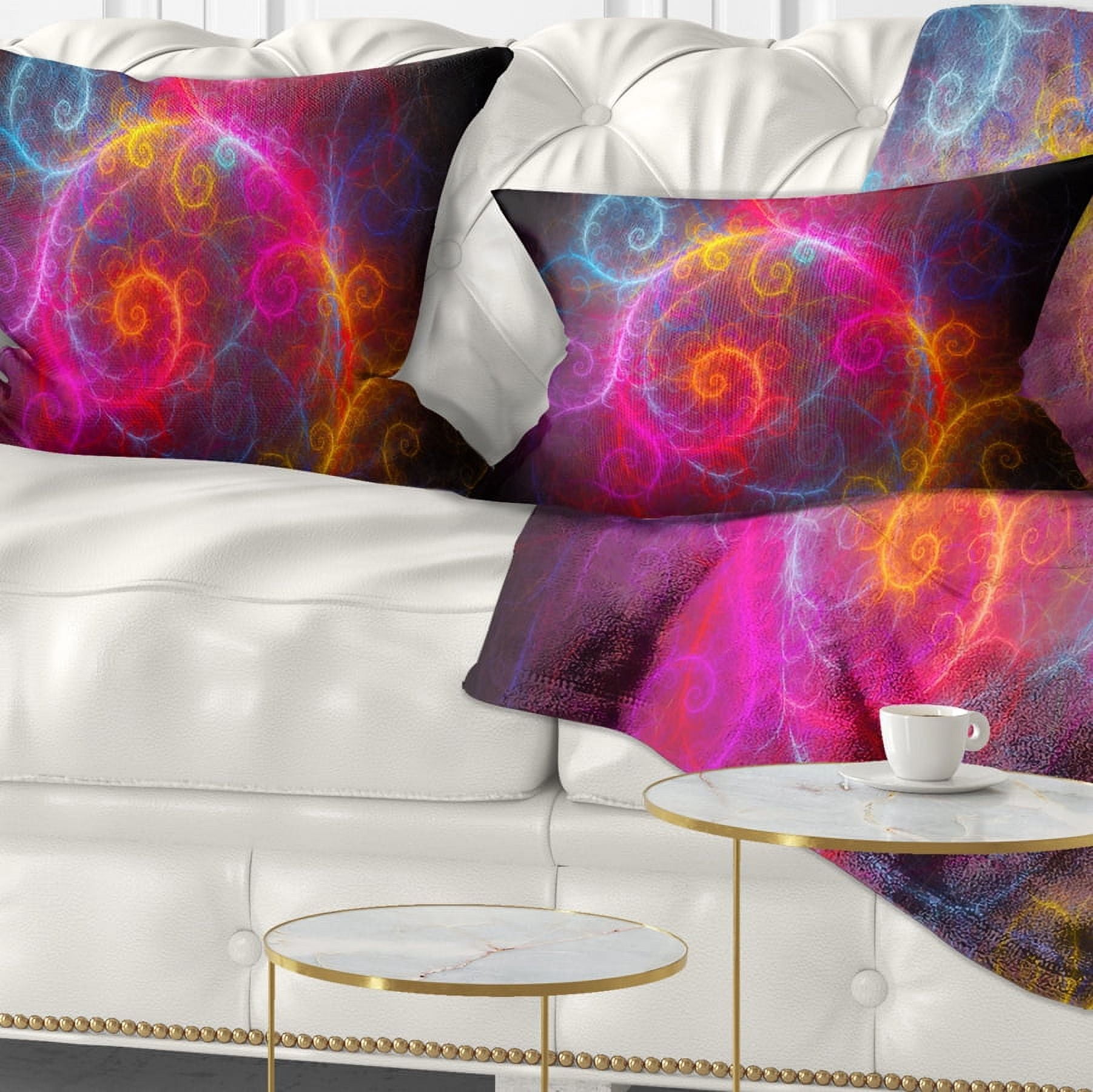 Designart Beautiful Pink Pattern on Black - Abstract Throw Pillow - 12x20