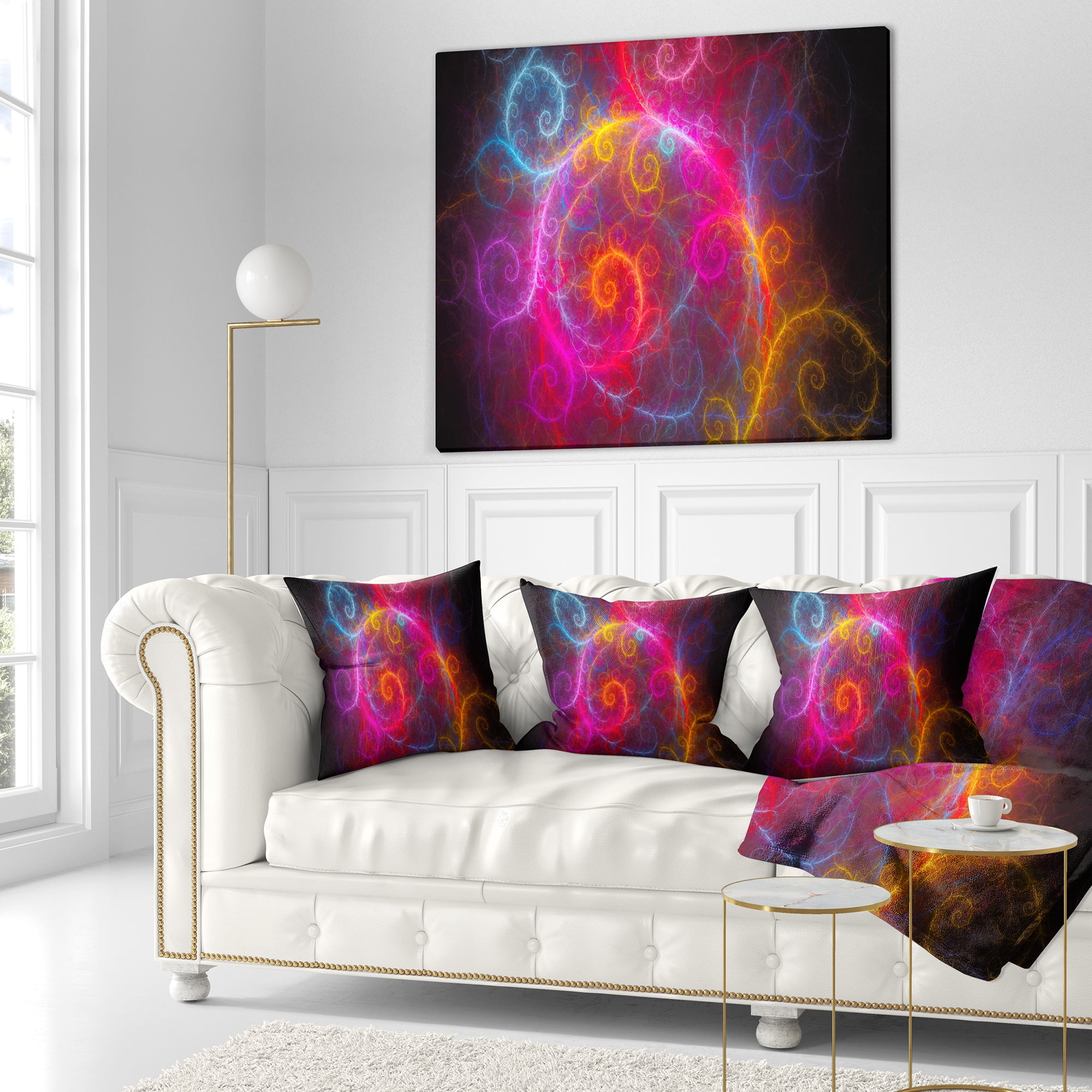 Designart Beautiful Pink Pattern on Black - Abstract Throw Pillow - 18x18