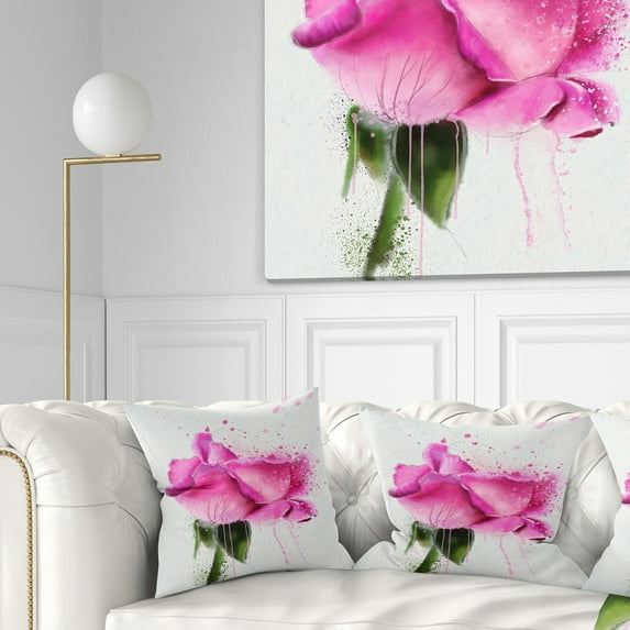 Designart Beautiful Pink Rose Watercolor - Floral Throw Pillow - 18x18
