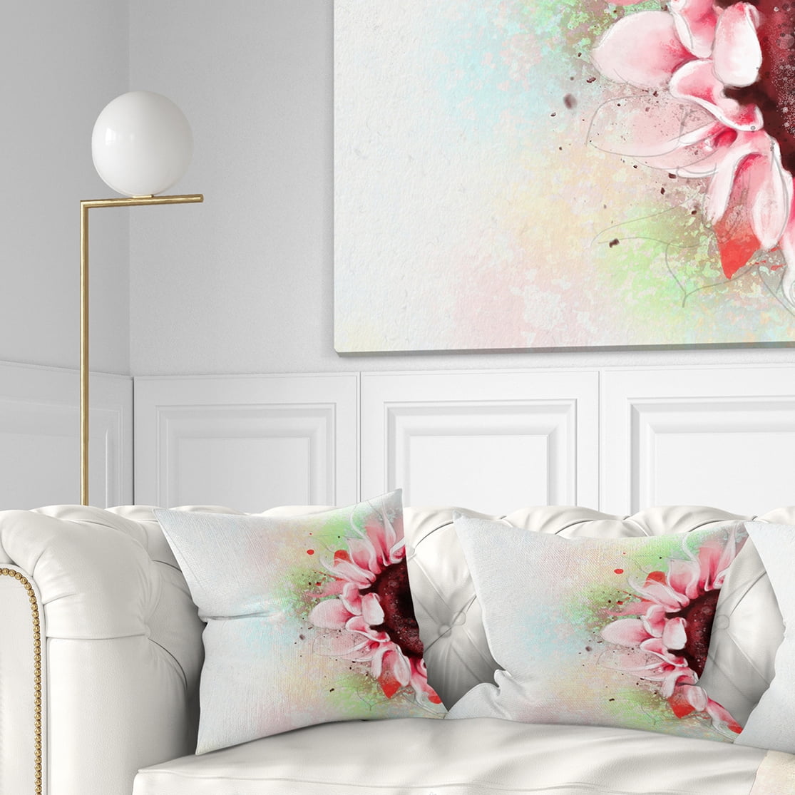 Designart Beautiful Pink Sunflower Watercolor - Flowers Throw Pillowwork - 16x16