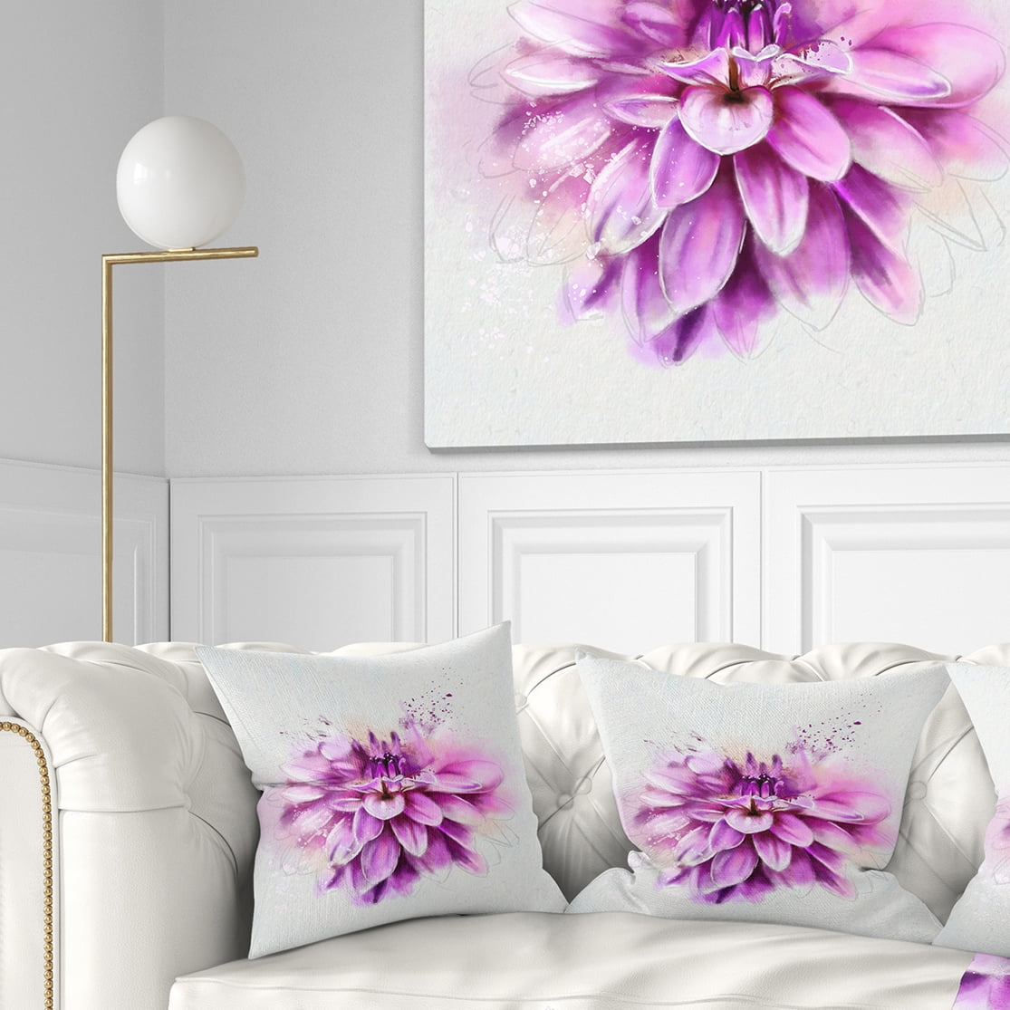 Designart Beautiful Pink Watercolor Flower - Floral Throw Pillow - 16x16