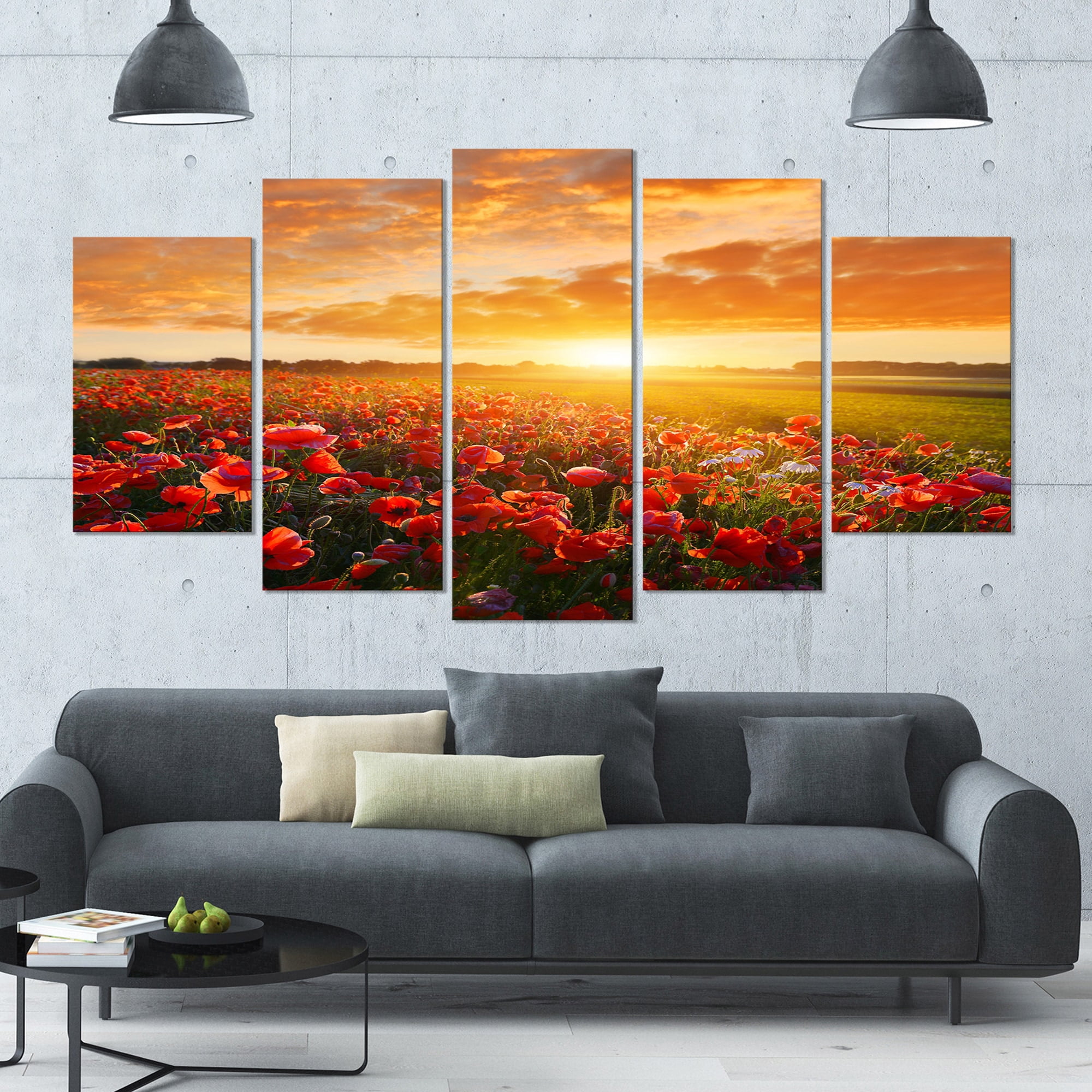 Designart 'Beautiful Poppy Field at Sunset ' Abstract Wall Art Canvas