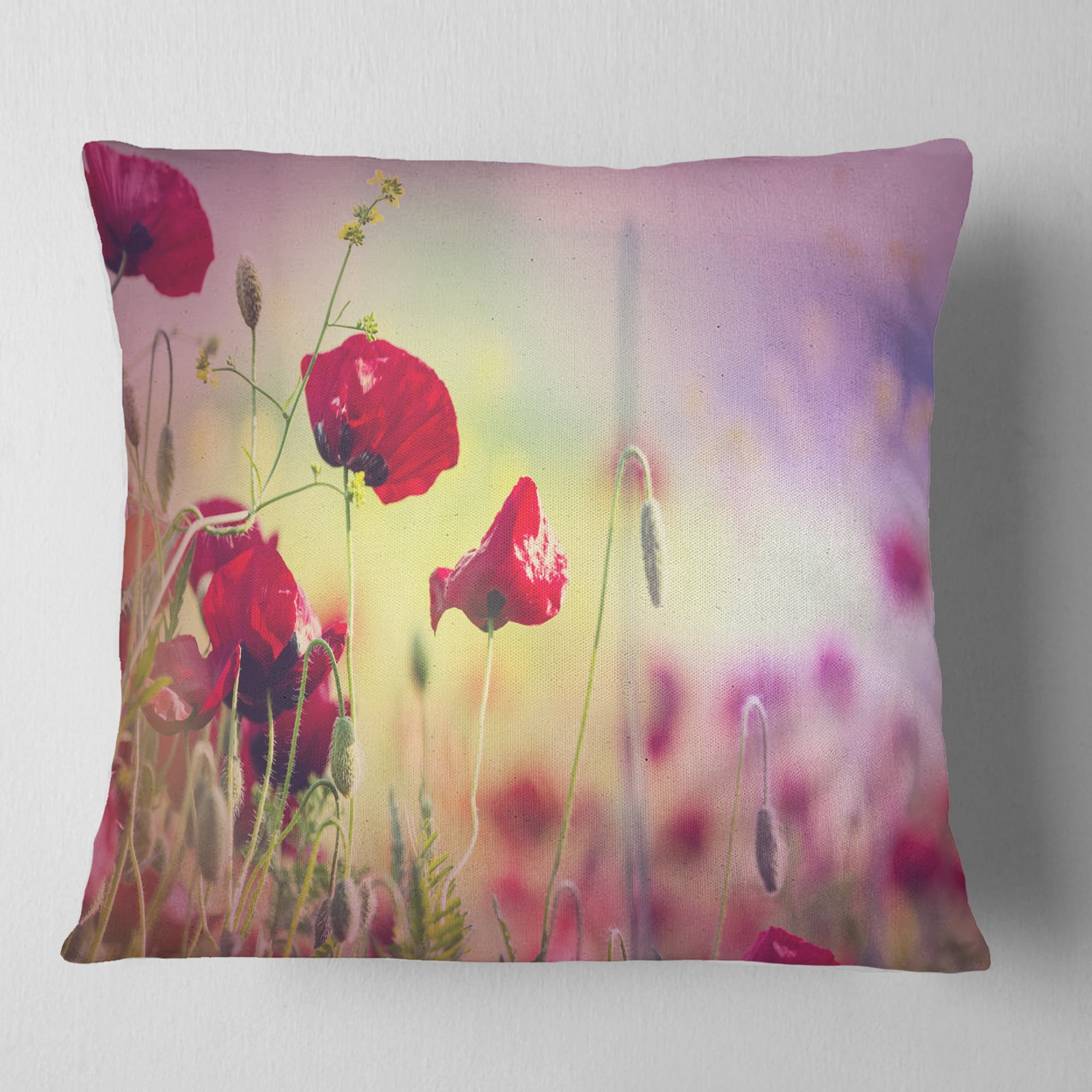 Designart Beautiful Poppy Flower Garden - Floral Throw Pillow - 16x16