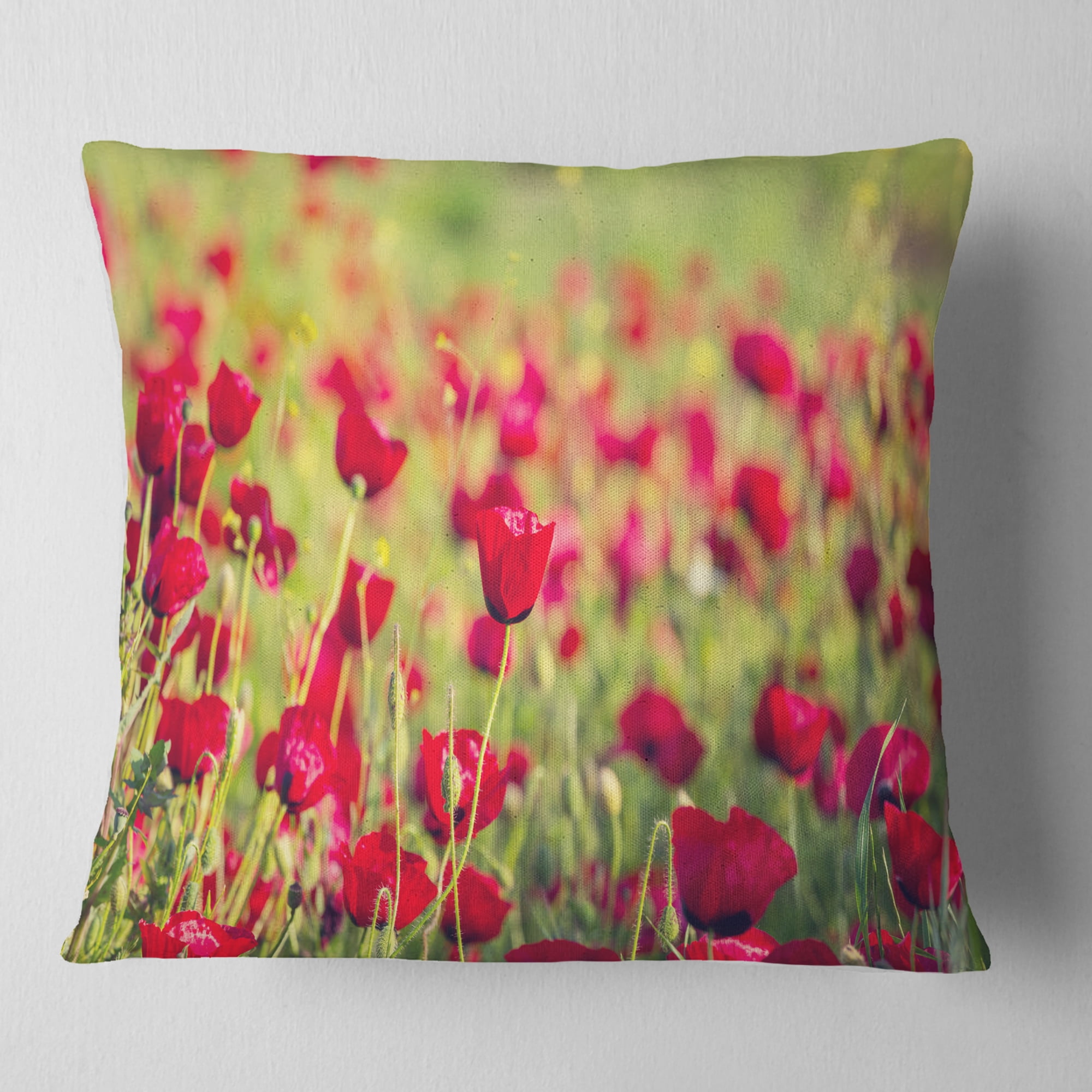 Designart Beautiful Poppy Flowers Background - Flower Throw Pillow - 18x18