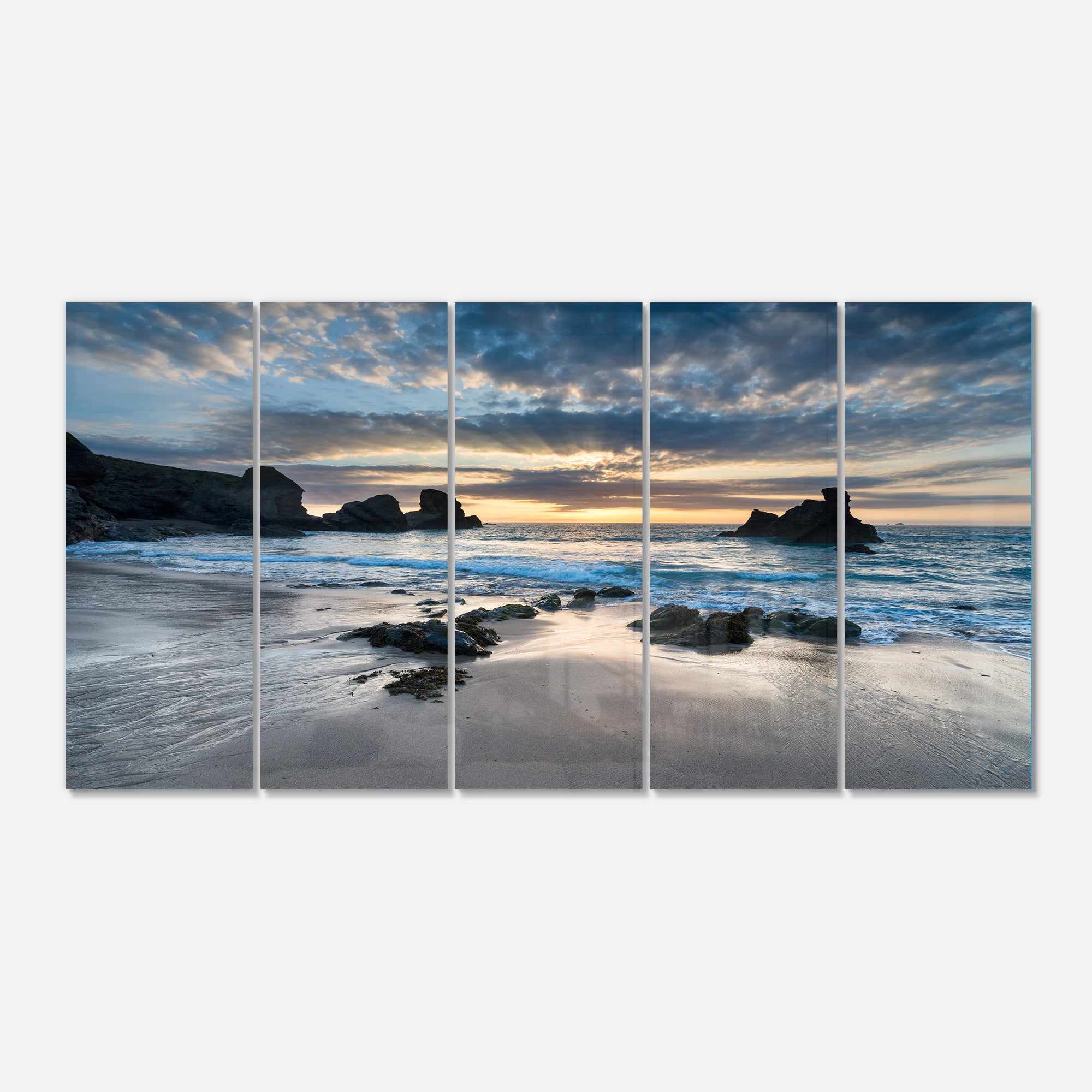 Beautiful Porthcothan Bay Coastal Metal Wall Art, 60"x28" 5 Panels