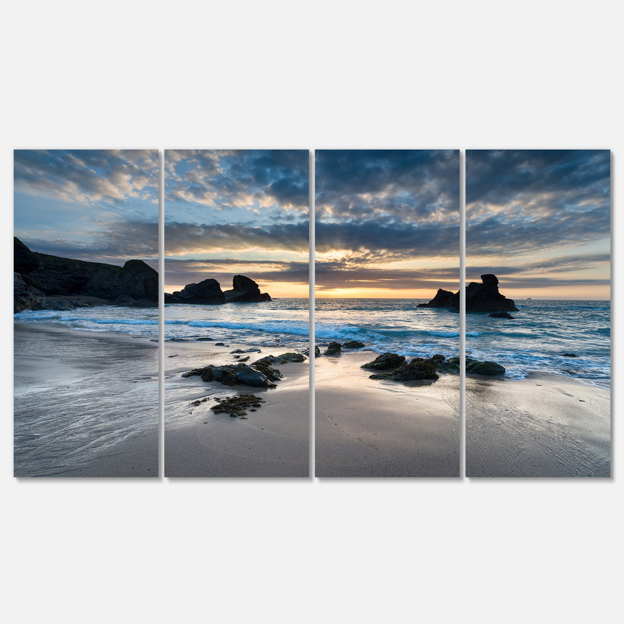 Beautiful Porthcothan Bay Seashore Canvas Art Print in Blue and Beige