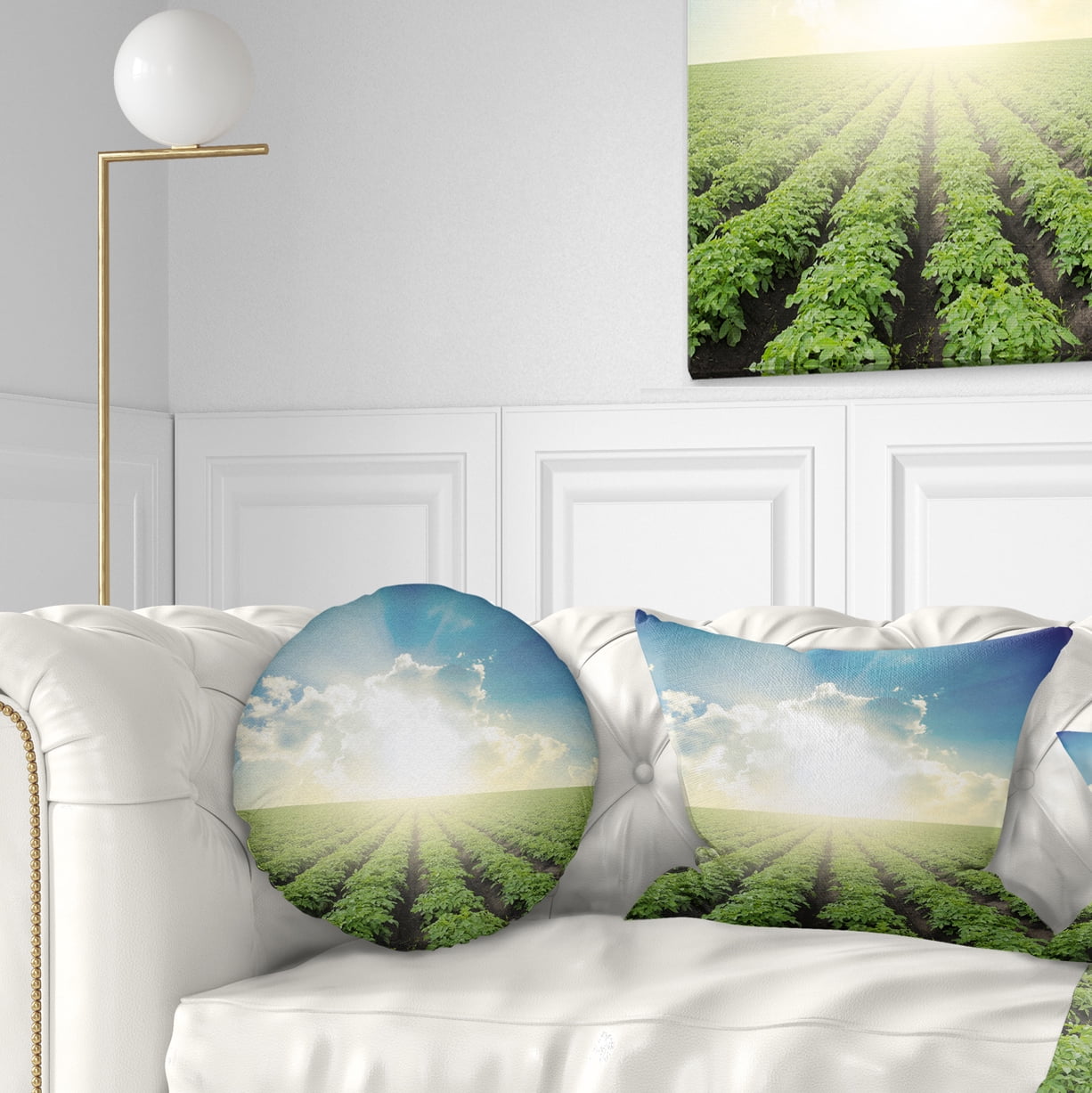 Designart Beautiful Potato Field At Sunset - Landscape Printed Throw Pillow - 12x20