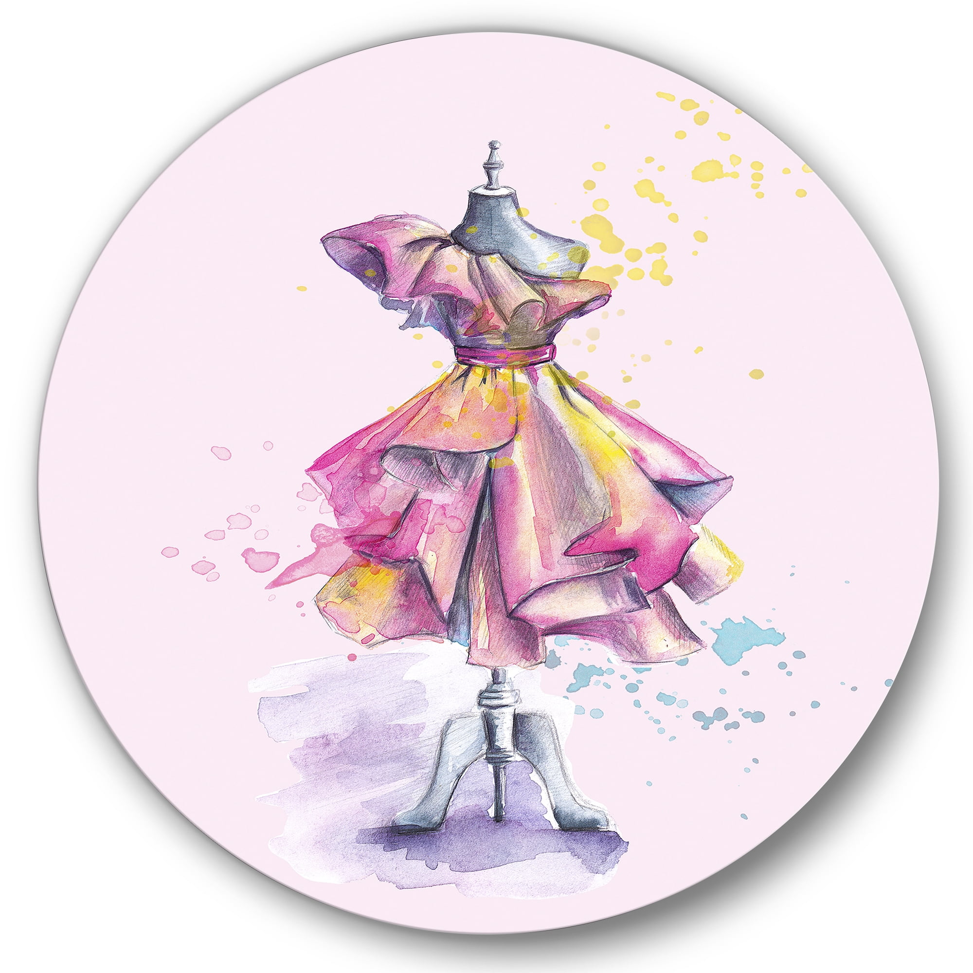 Designart 'Beautiful Purple Dress With Folds On Fashion Mannequin' French Country Circle Metal Wall Art 29x29 - Disc of 29